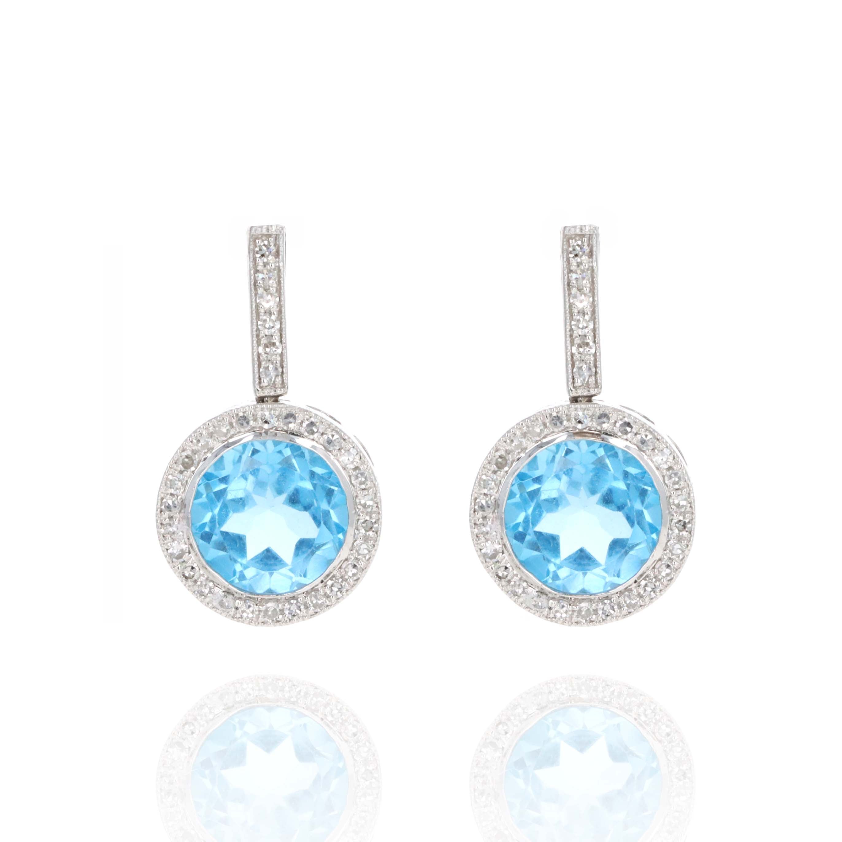 10K White Gold 2.5 Carat Blue Topaz Diamond Earrings - Queen May