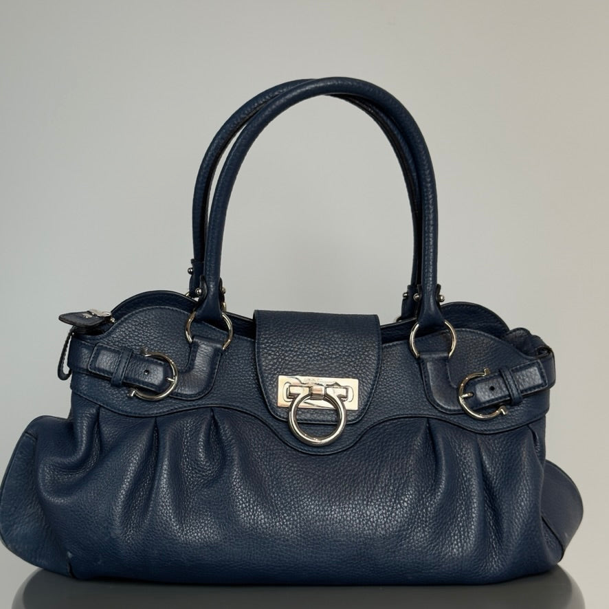 Salvatore Ferragamo Navy Gancini Marisa 21 Handbag - Queen May