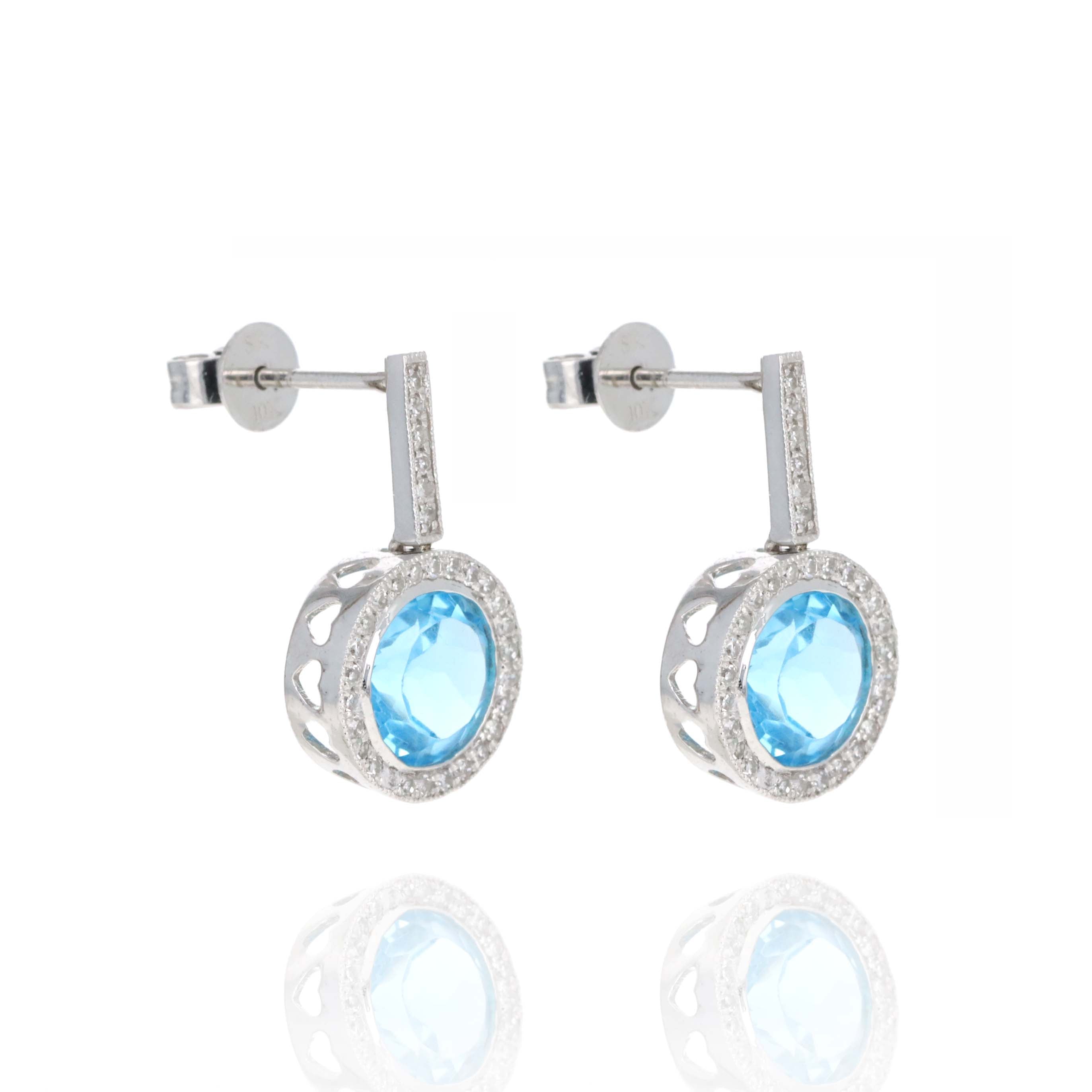 10K White Gold 2.5 Carat Blue Topaz Diamond Earrings - Queen May