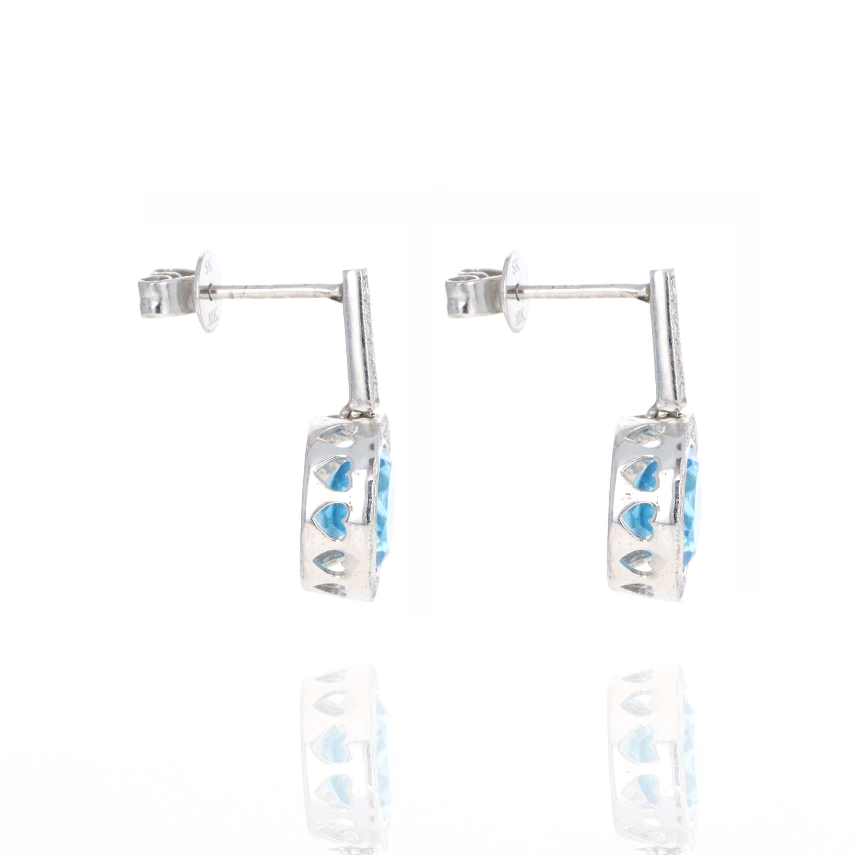 10K White Gold 2.5 Carat Blue Topaz Diamond Earrings - Queen May