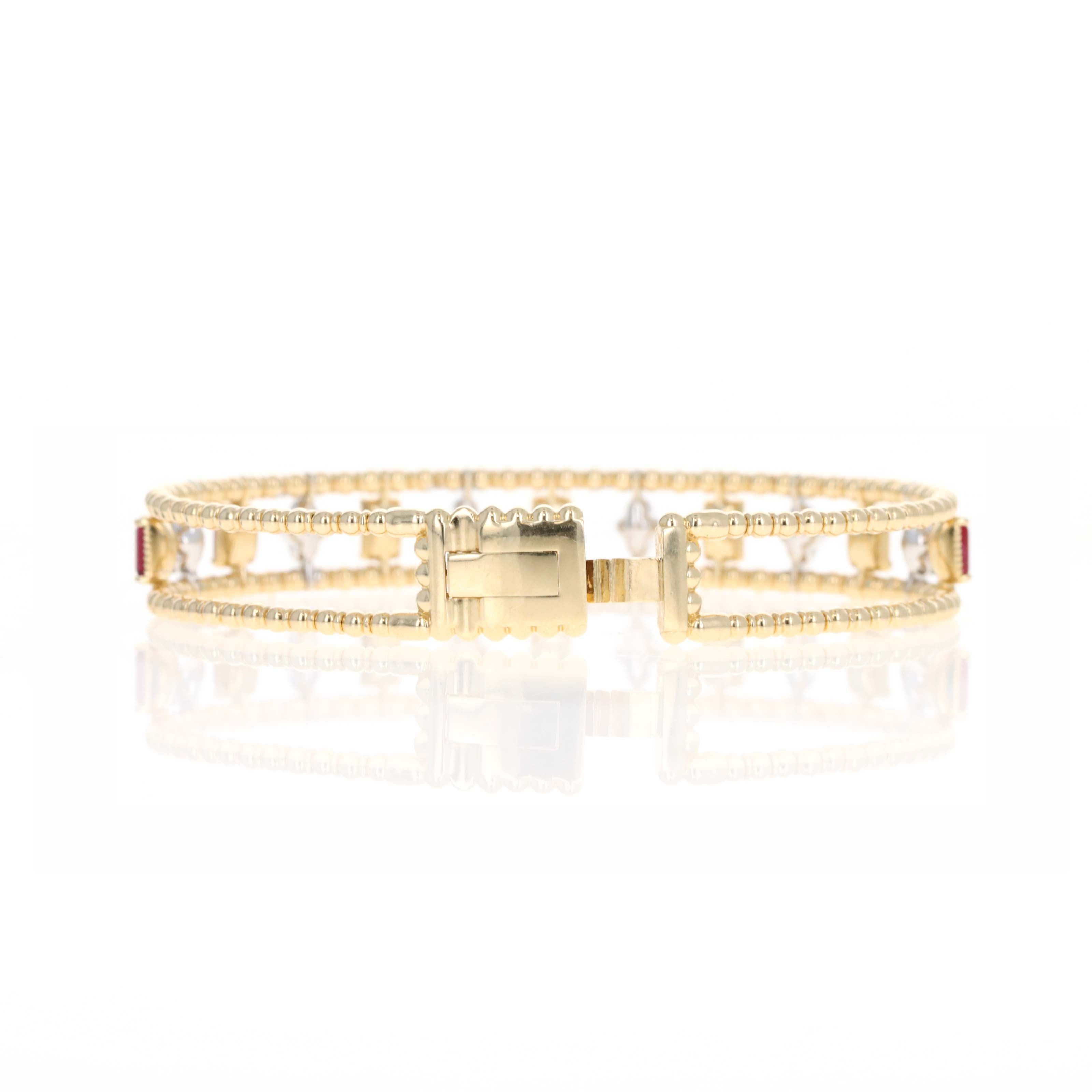 14K Gold 2.39 Carat Ruby Diamond Cluster Beaded Flexible Bangle - Queen May