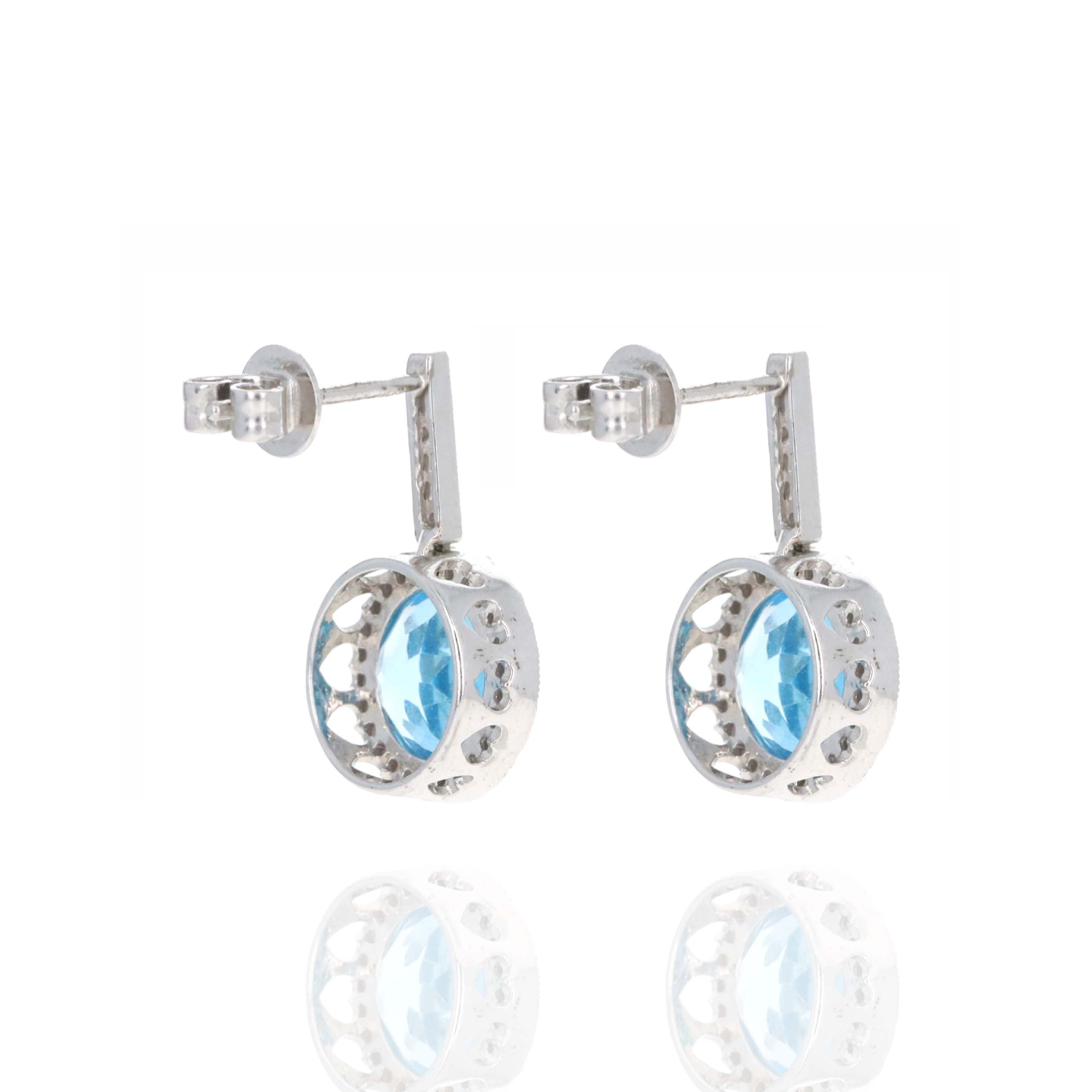 10K White Gold 2.5 Carat Blue Topaz Diamond Earrings - Queen May
