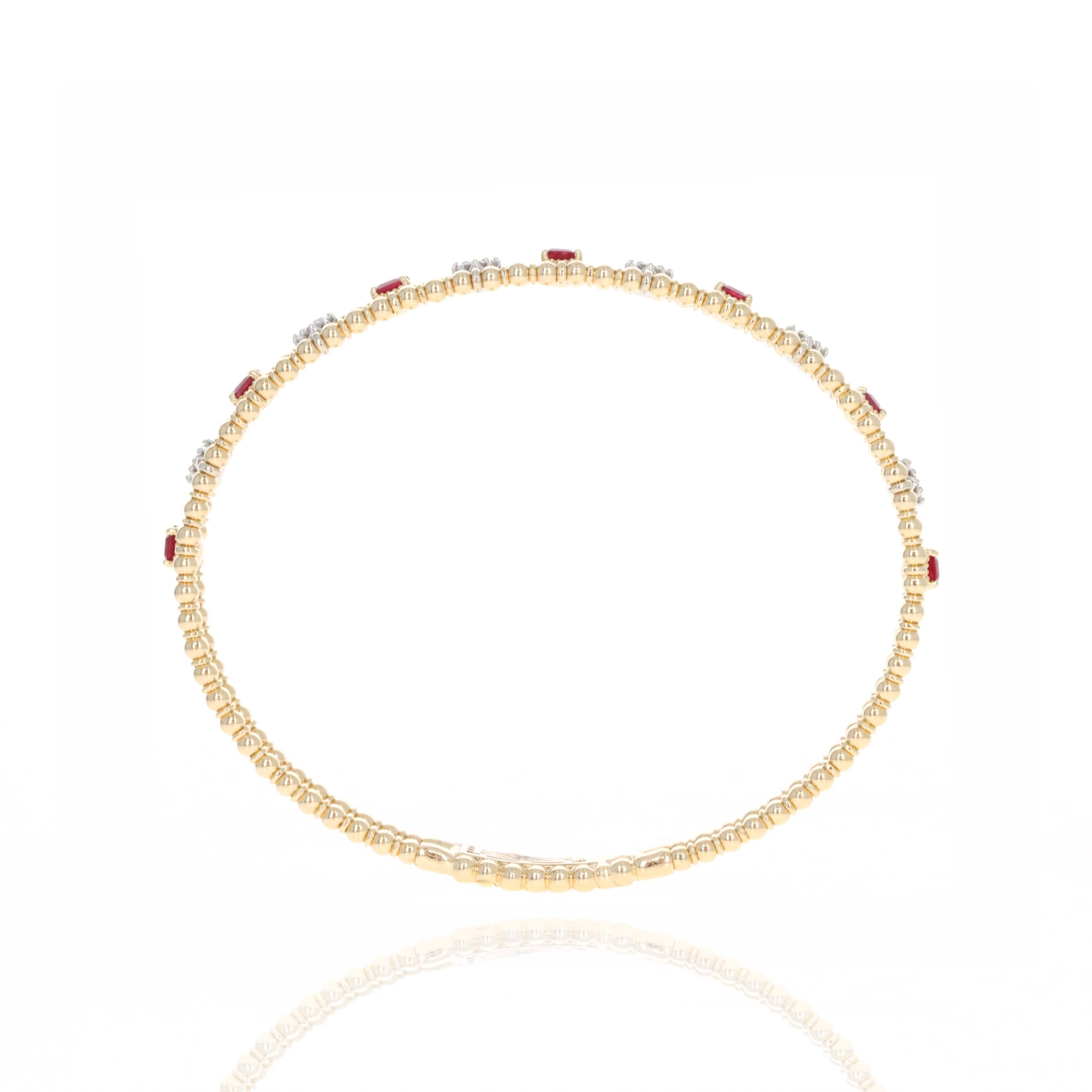 14K Gold 2.39 Carat Ruby Diamond Cluster Beaded Flexible Bangle - Queen May