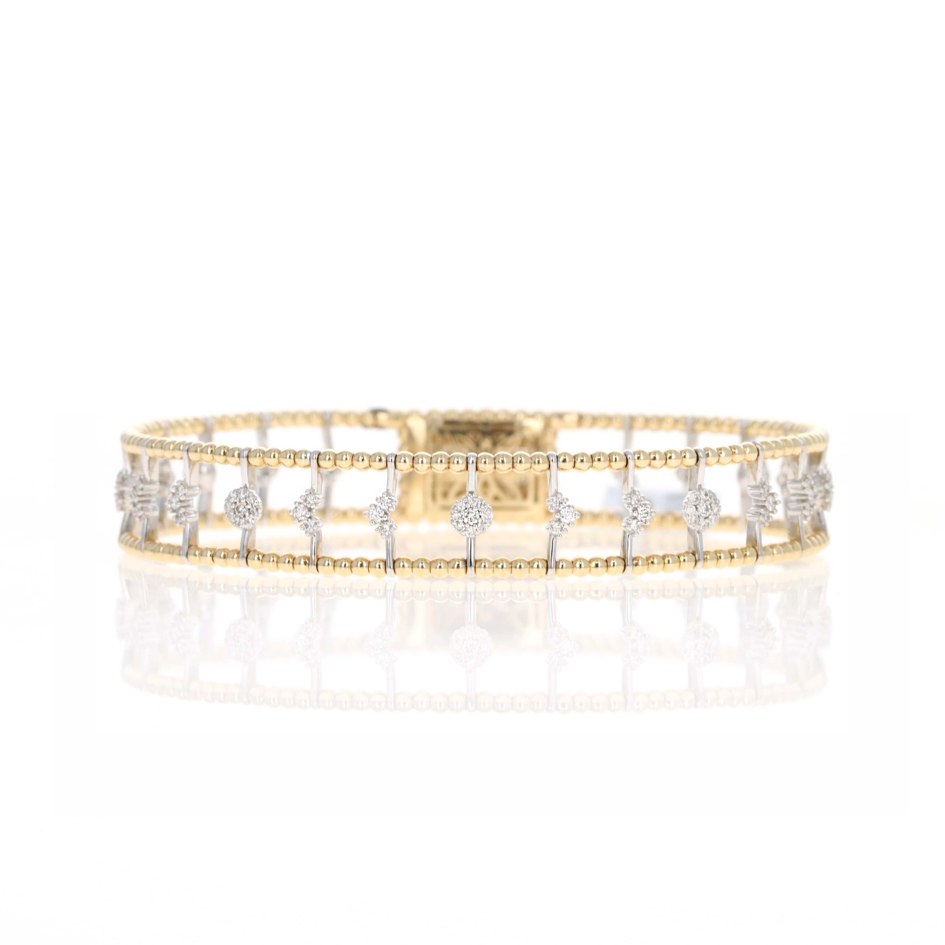 14K Gold 0.82 Carat Diamond Cluster Beaded Flexible Bangle - Queen May