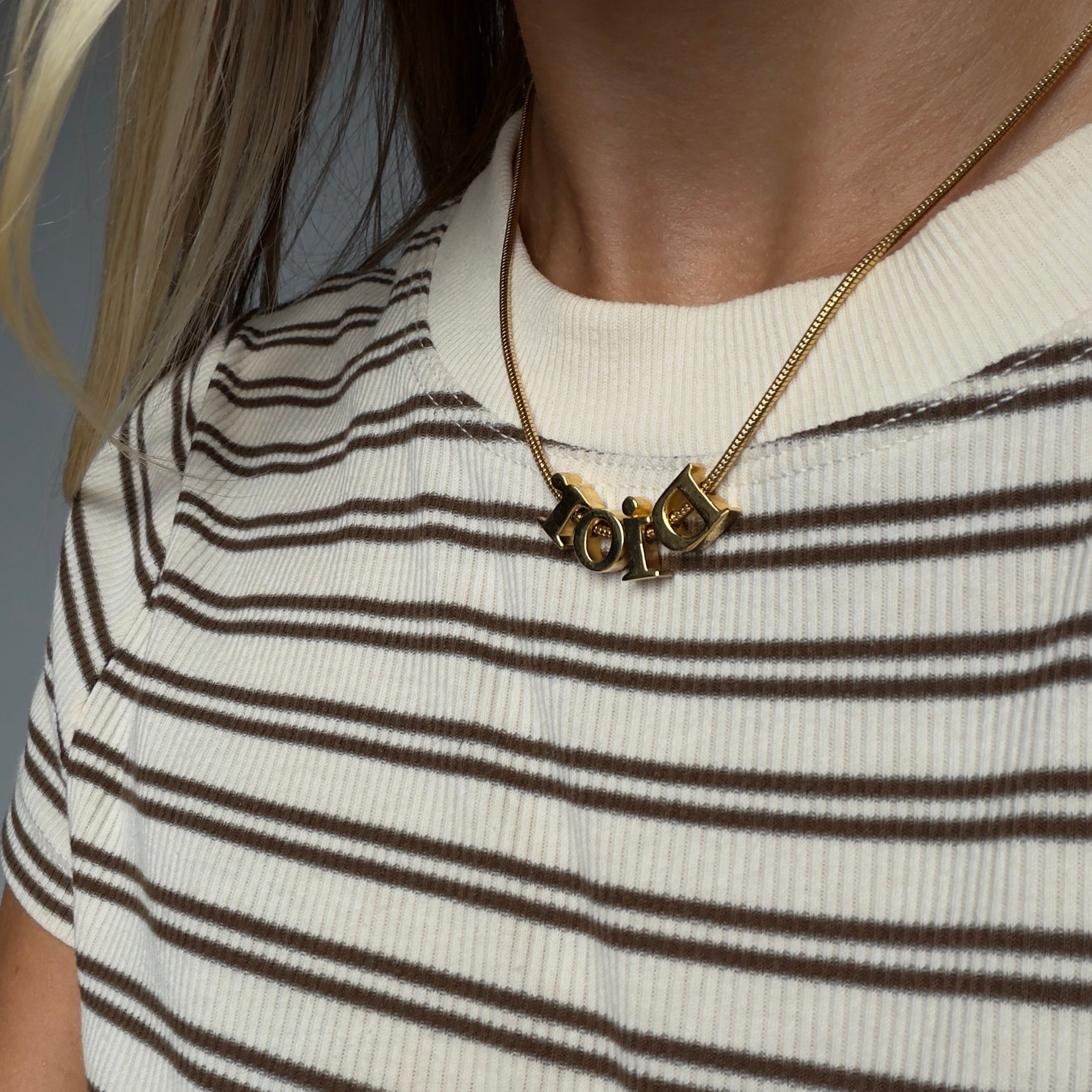 Christian Dior Gold Tone Spell Out Necklace