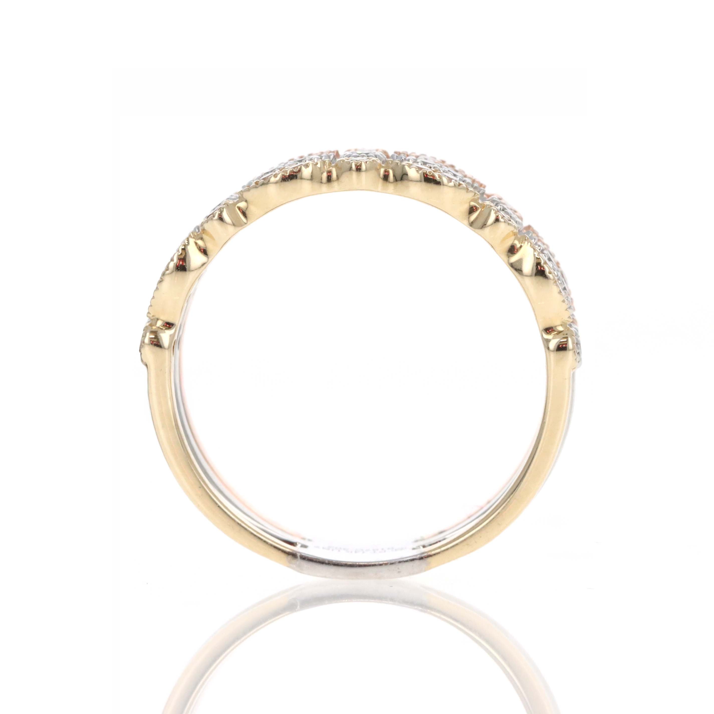 14K Tri Color Gold Diamond Milgrain Triple Band