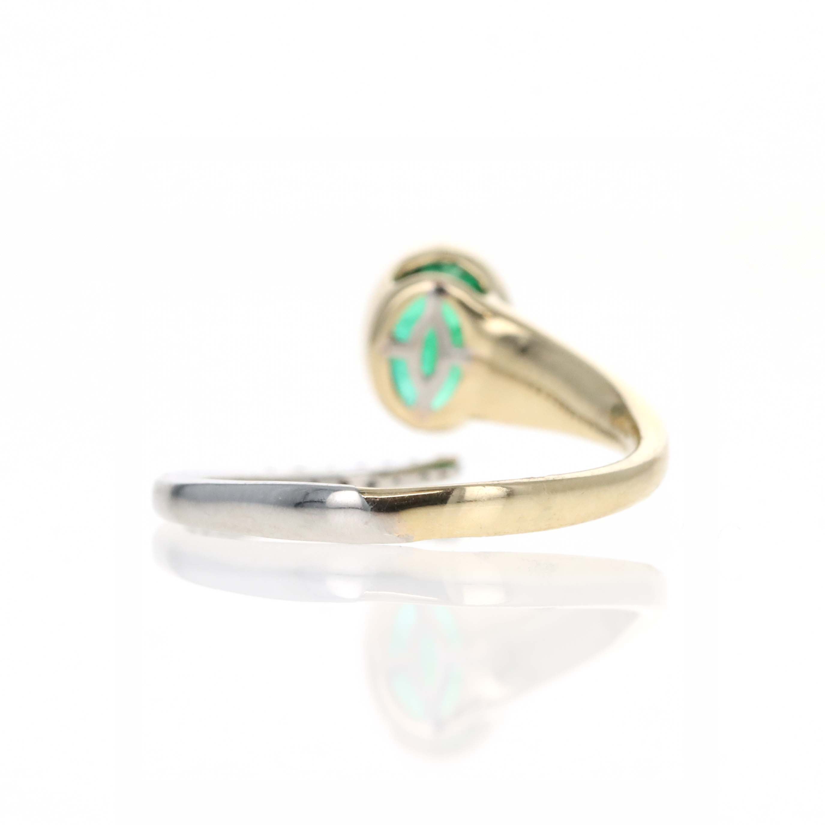 14K Yellow Gold 0.64 Carat Oval Emerald Diamond Open Wrap Ring