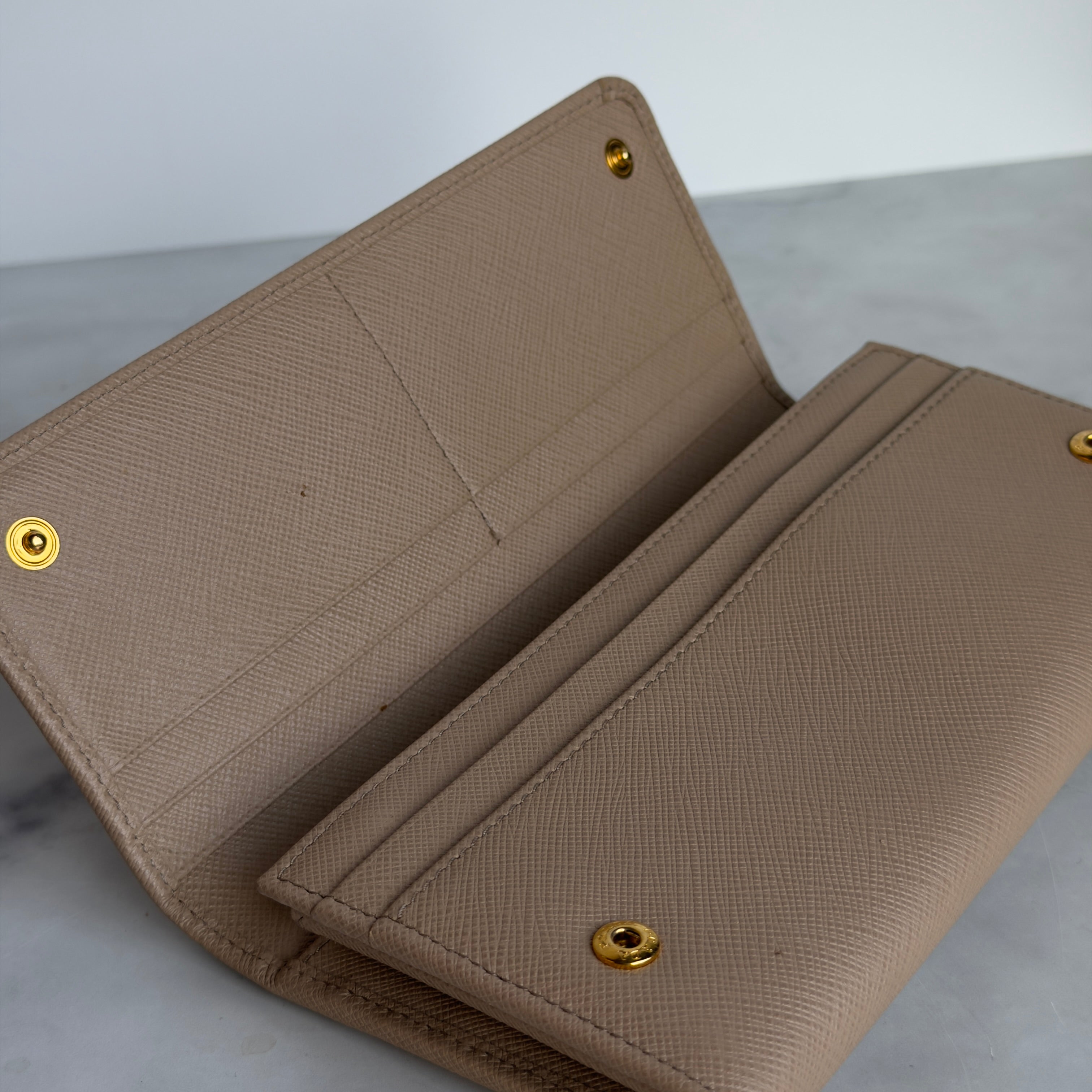 Prada Saffiano Continental Wallet Beige