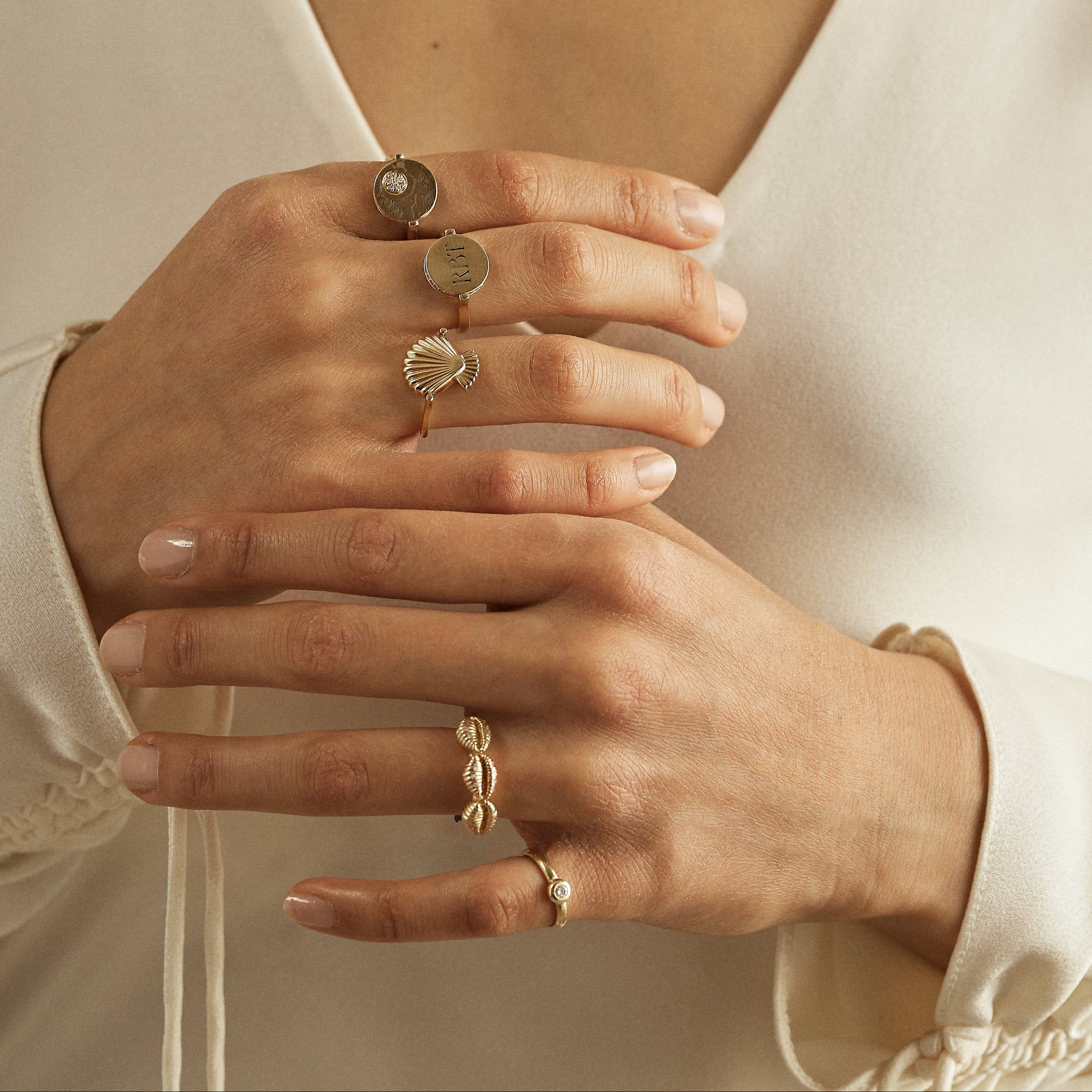 Renna Three Baby Shells with Diamonds - Queen May