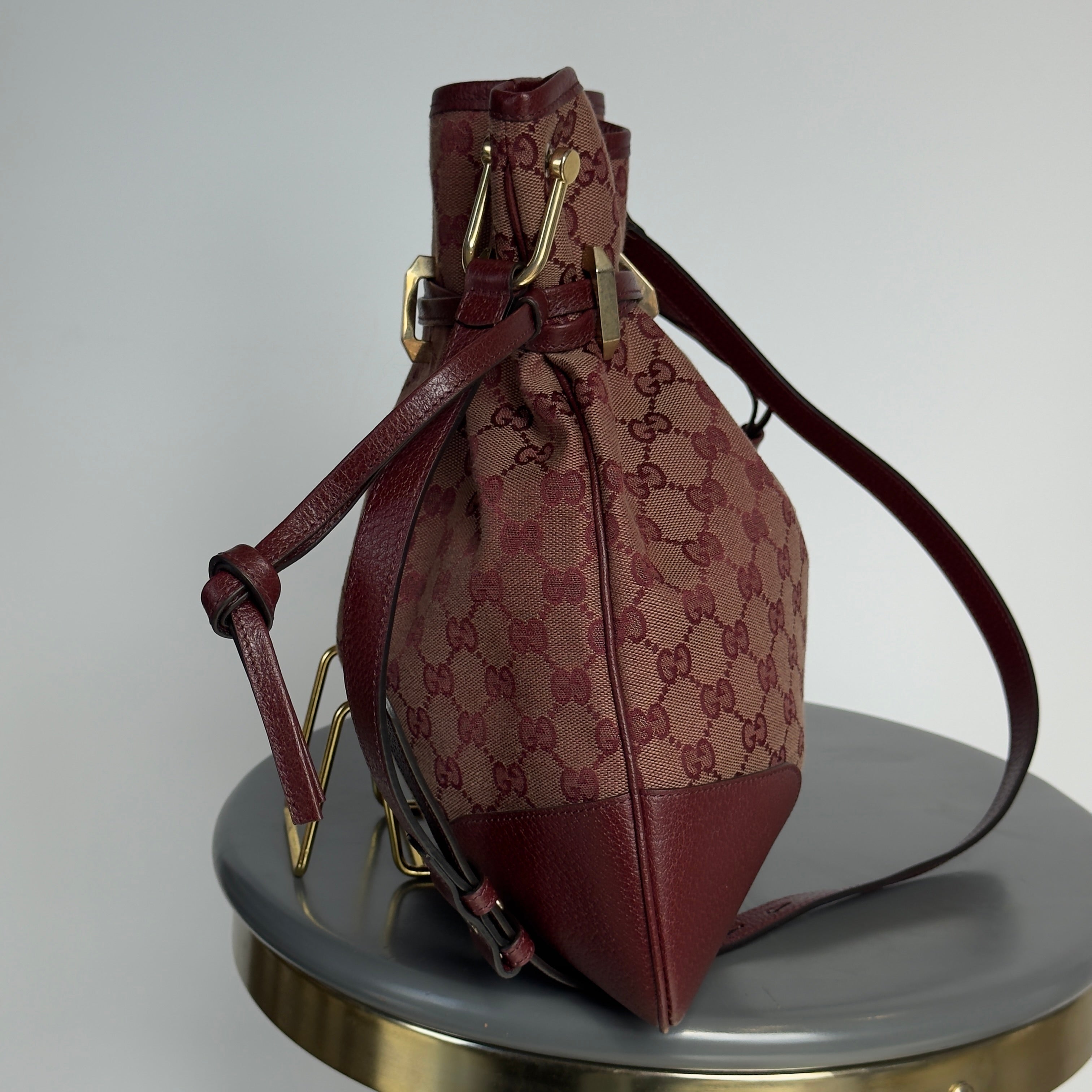 Gucci Horsebit 1955 Maroon Canvas Shoulder Bag - Queen May