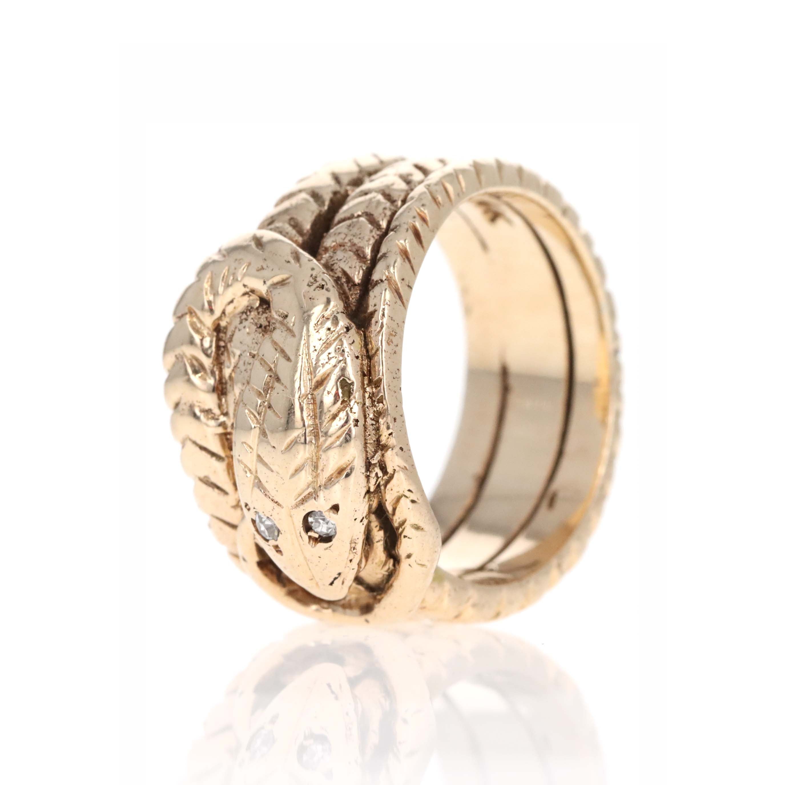 Victorian 14K Yellow Gold 0.03 Carat Diamond Snake Ring