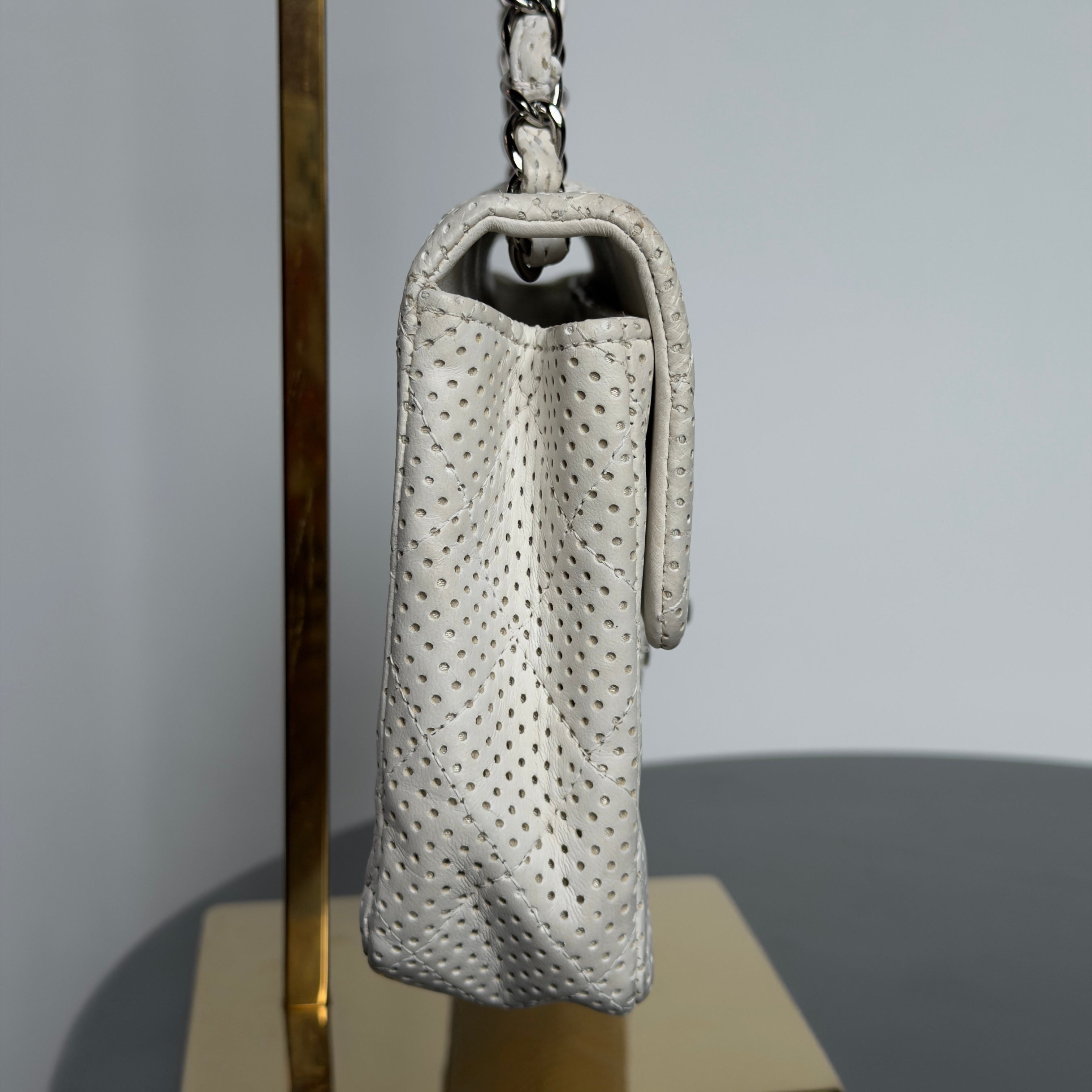 Chanel White Perforated East West Flap Bag