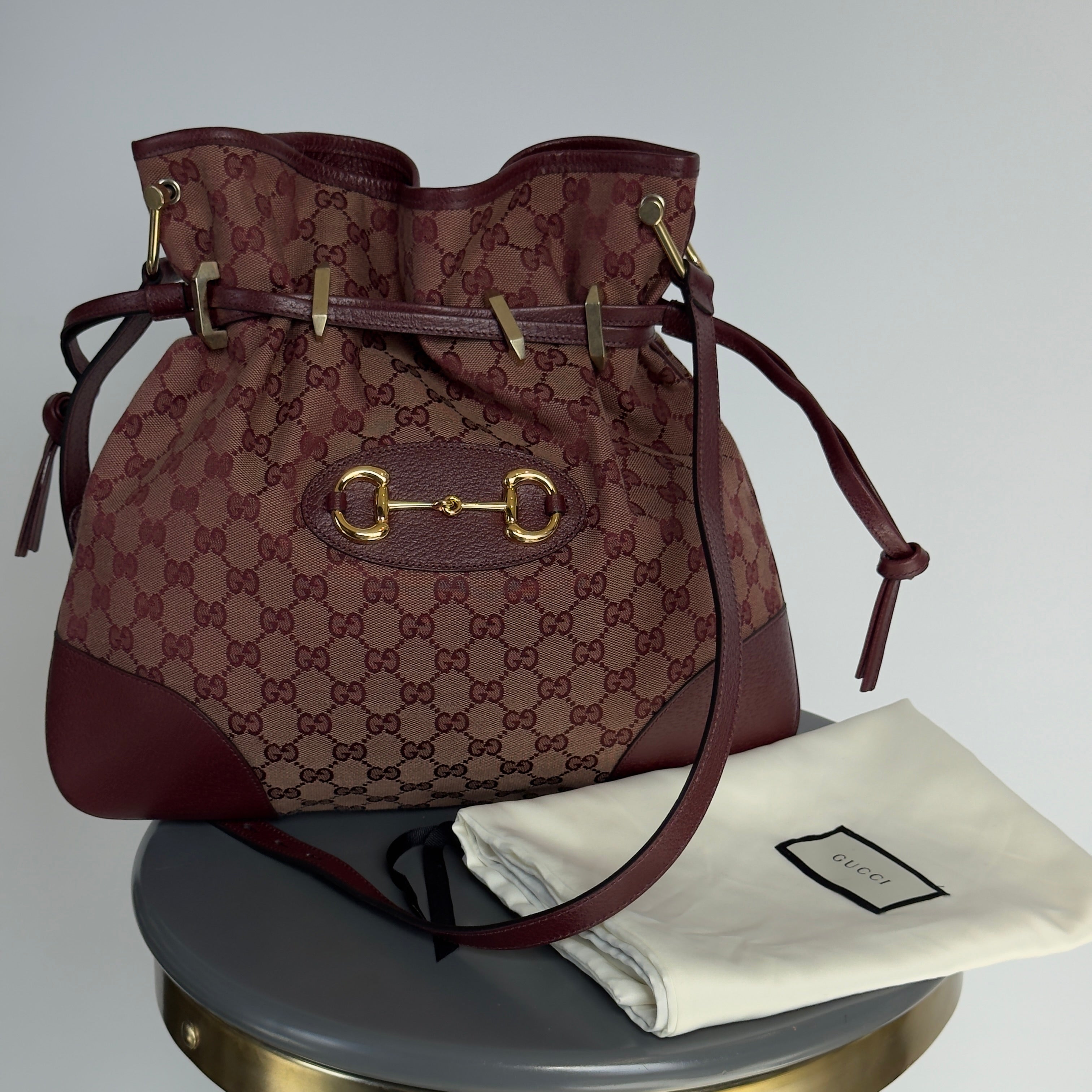 Gucci Horsebit 1955 Maroon Canvas Shoulder Bag - Queen May