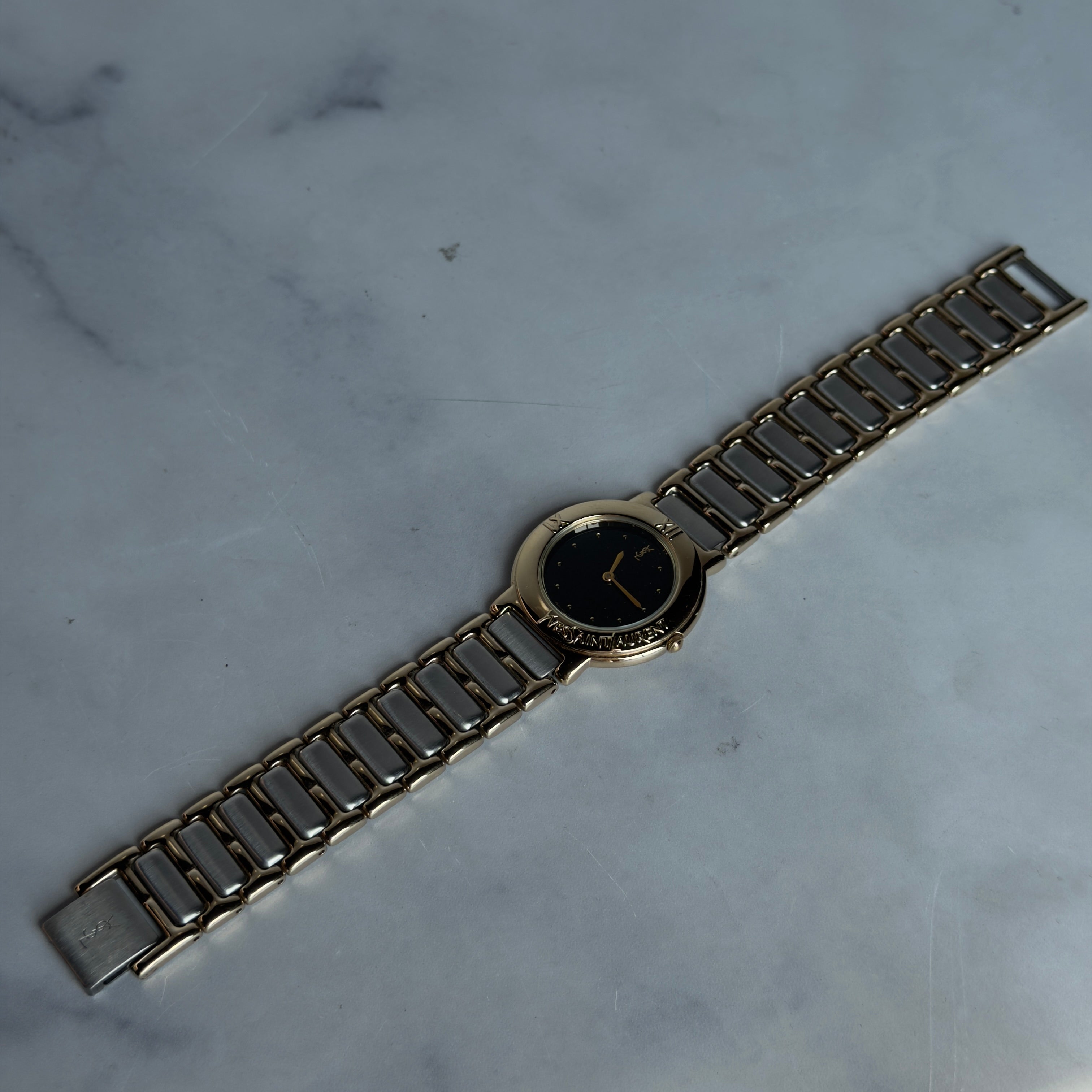 Vintage Yves Saint Laurent Black Dial Two Tone Watch