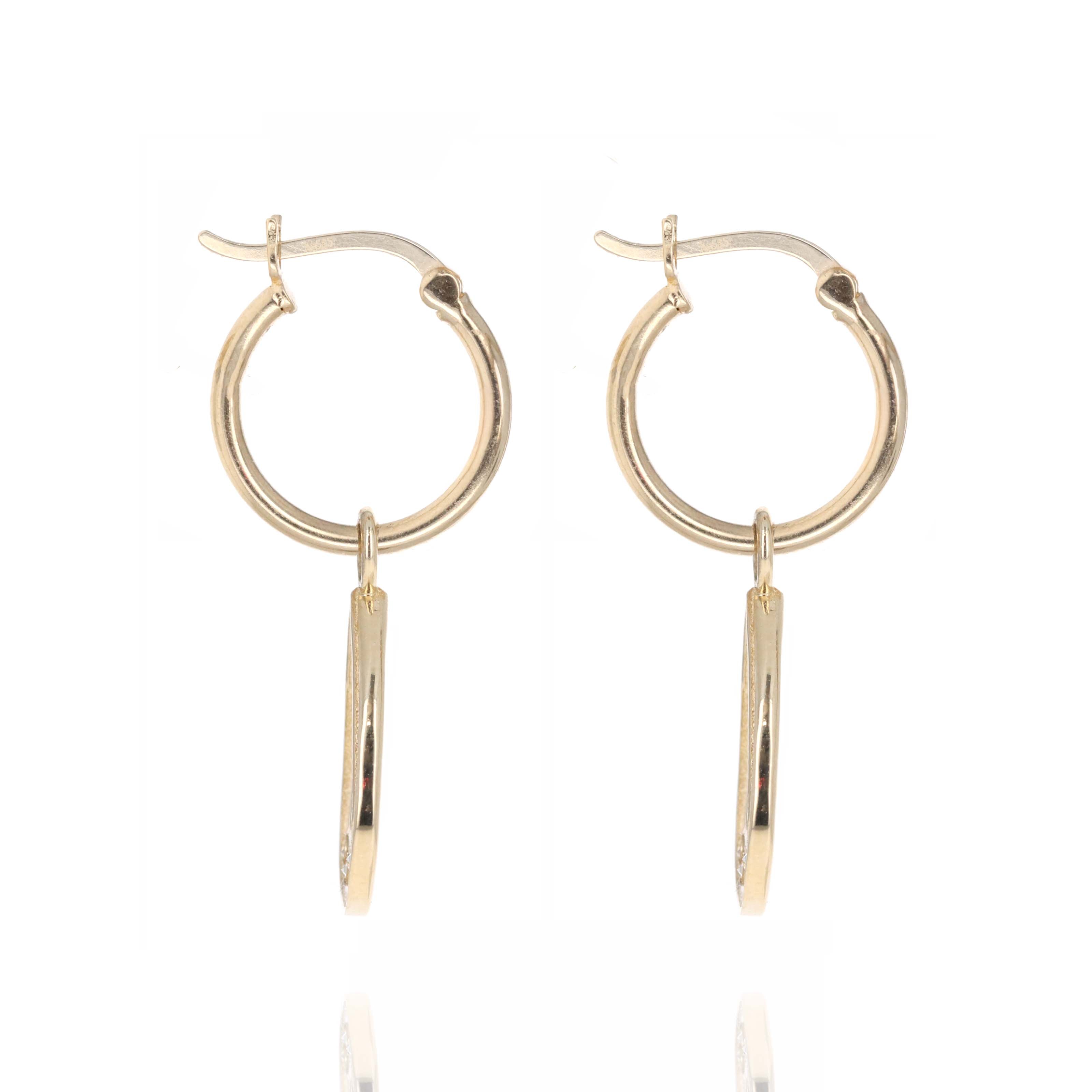 14K Yellow Gold 0.21 Carat Diamond Teardrop Hoop Drop Earrings