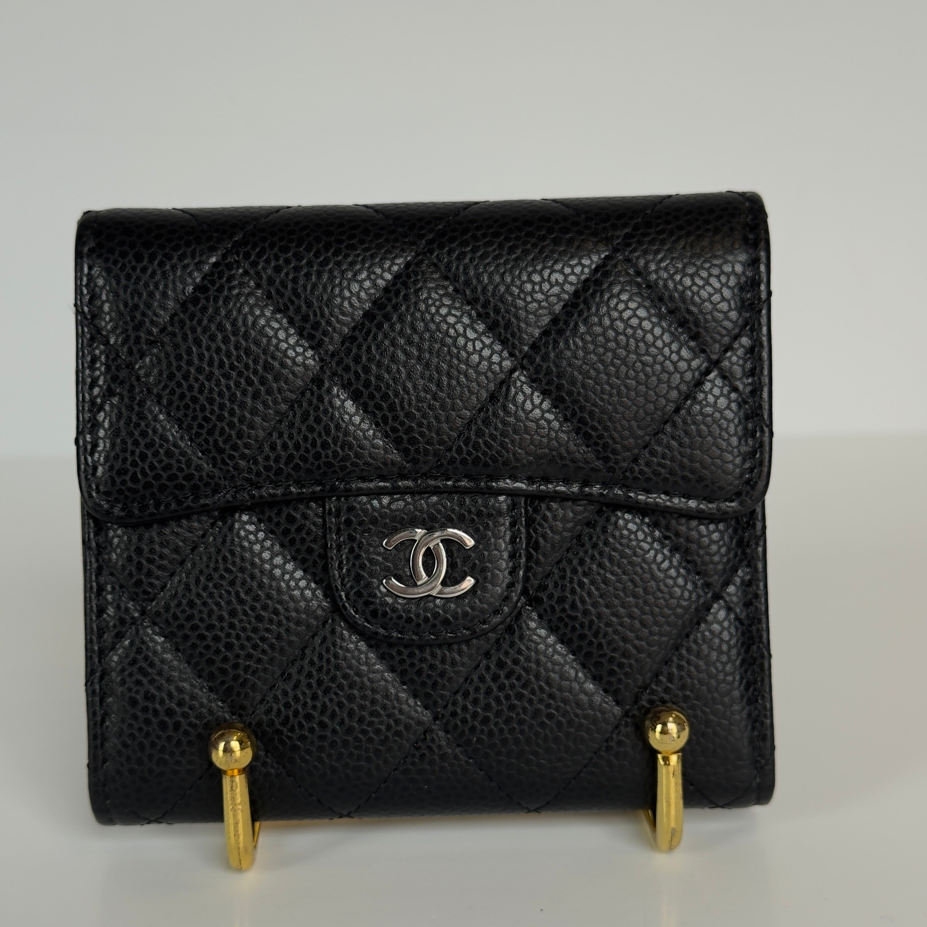 Chanel Black Caviar Quilted Compact Flap Wallet - Queen May