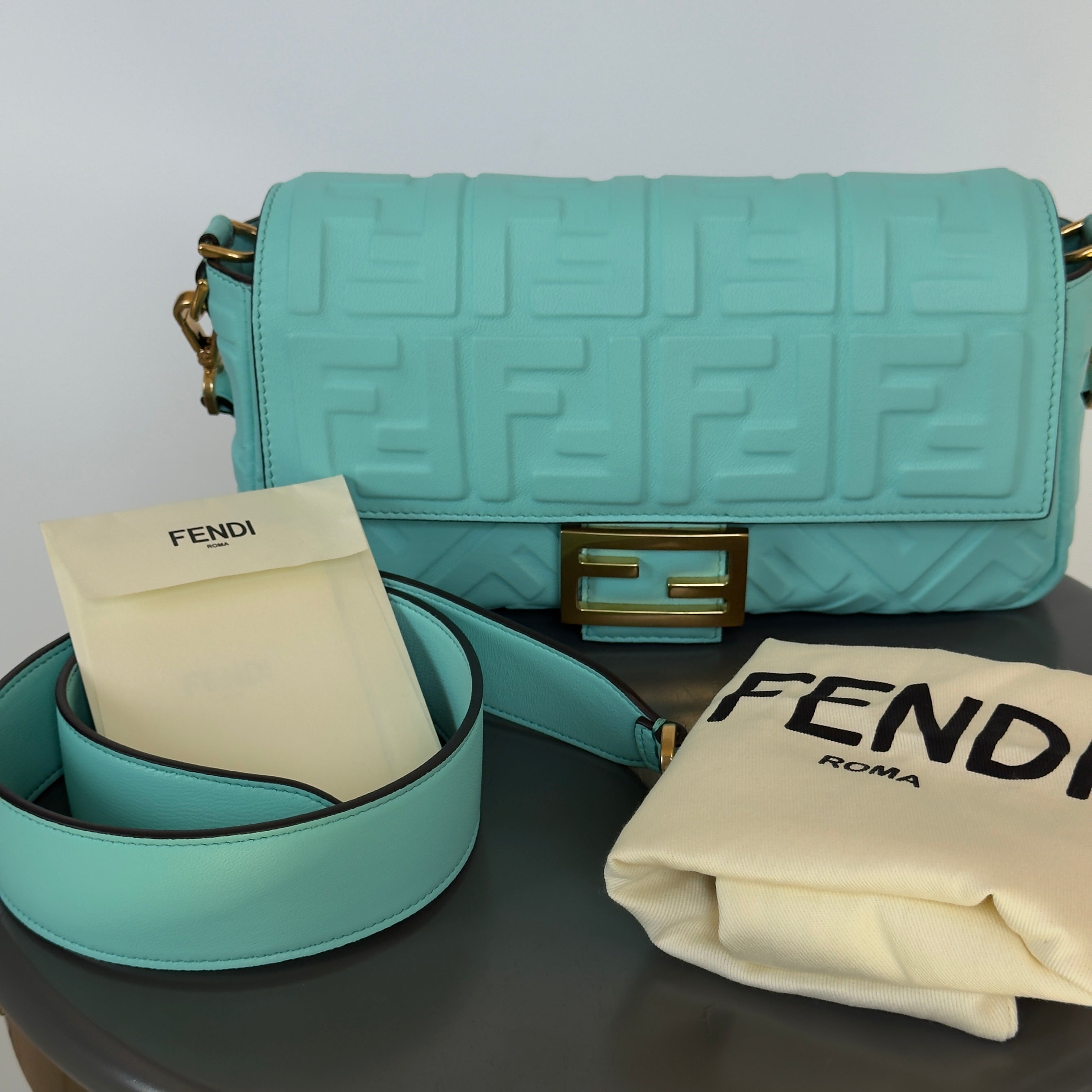 Fendi Nappa FF Embossed Large Baguette Tiffany - Queen May