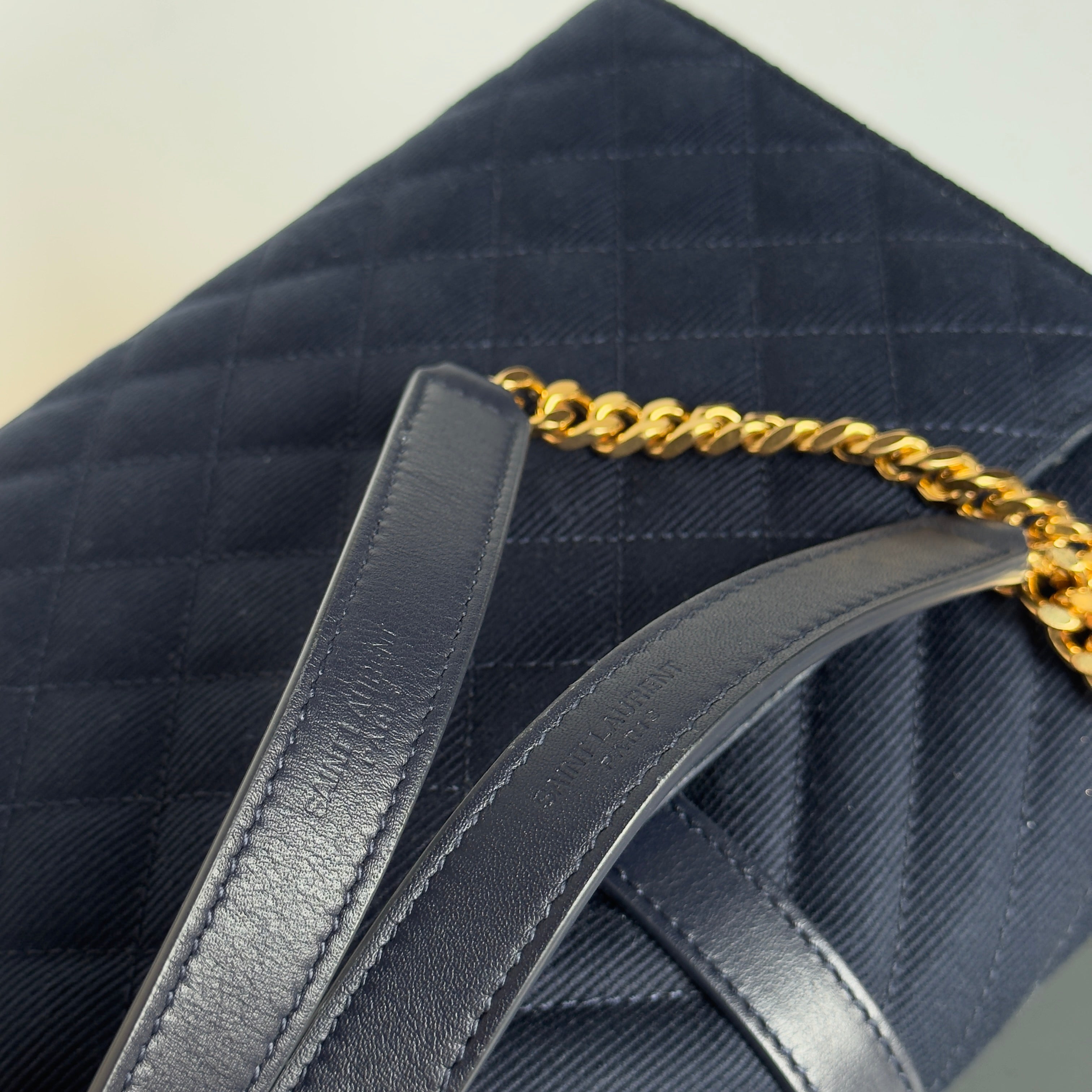 Saint Laurent Envelope Triquilt Chain Shoulder Bag Navy - Queen May