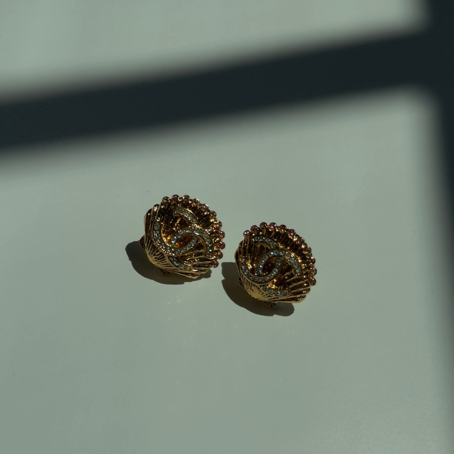 Chanel Crystal CC Shell Stud Earrings - Queen May