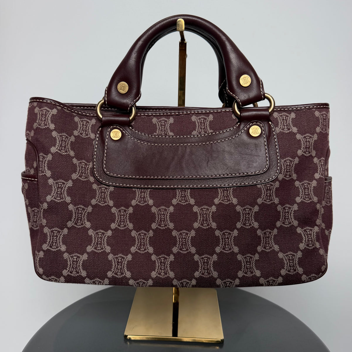Celine Boogie Bag Triomphe Burgundy Denim - Queen May