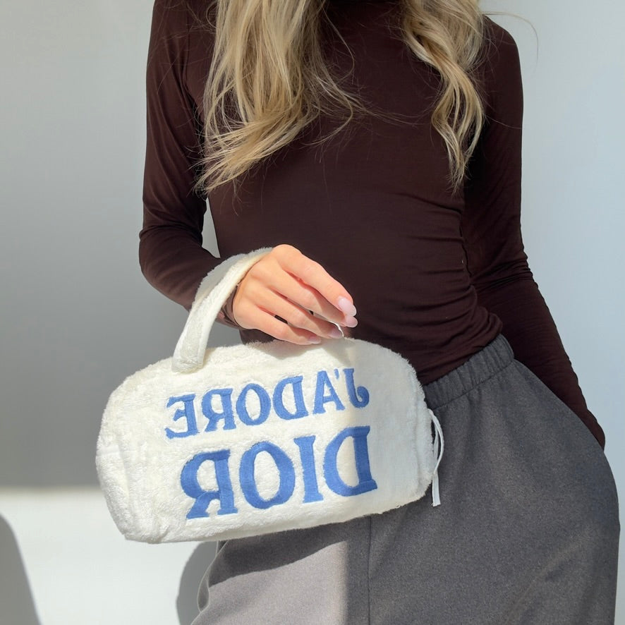 Christian Dior J'Adore Terry Cloth Mini Bowler Bag Blue - Queen May