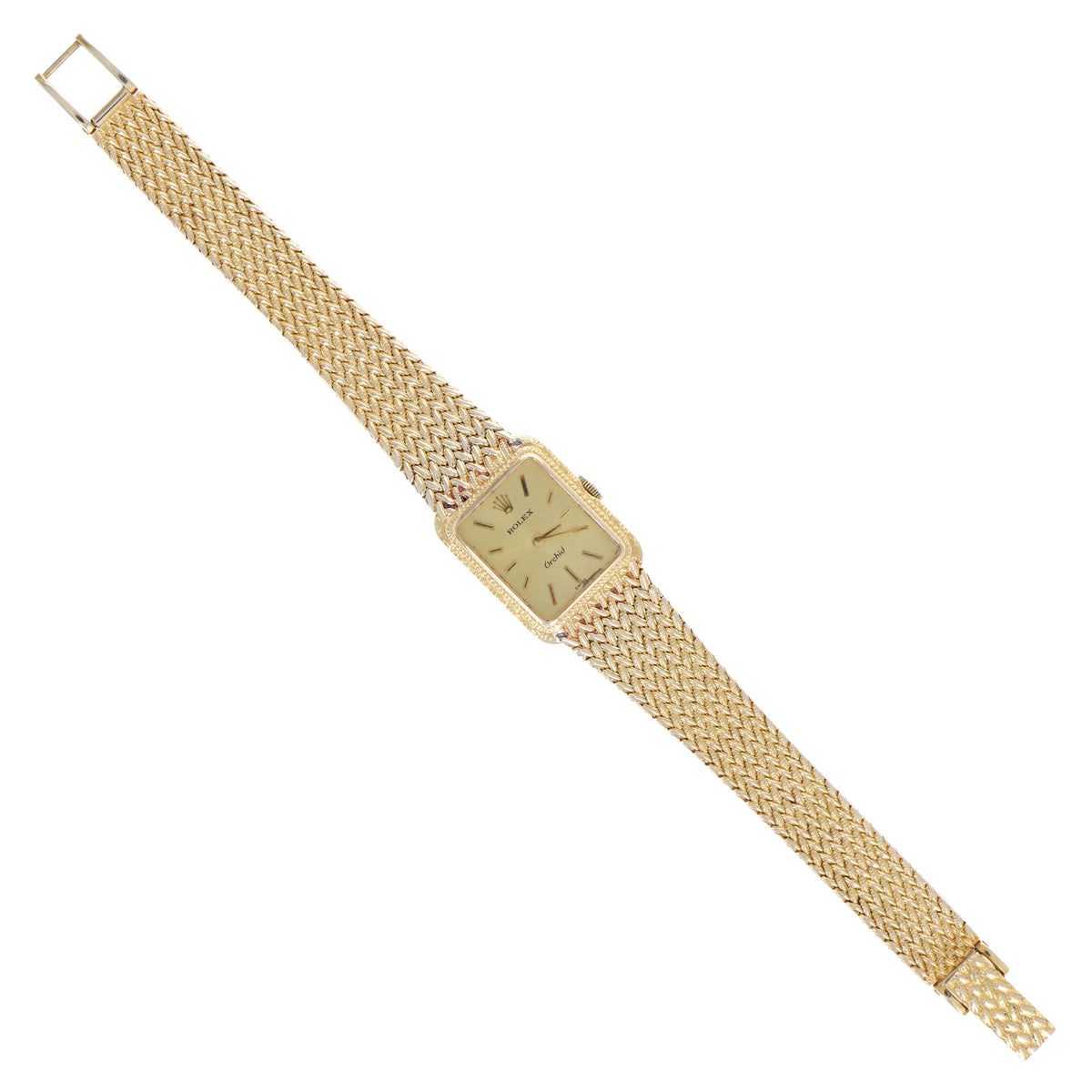 Vintage Rolex Orchid 18K Yellow Gold Mechanical Woven Bracelet Ladies Model 2681 C. 1976 - Queen May