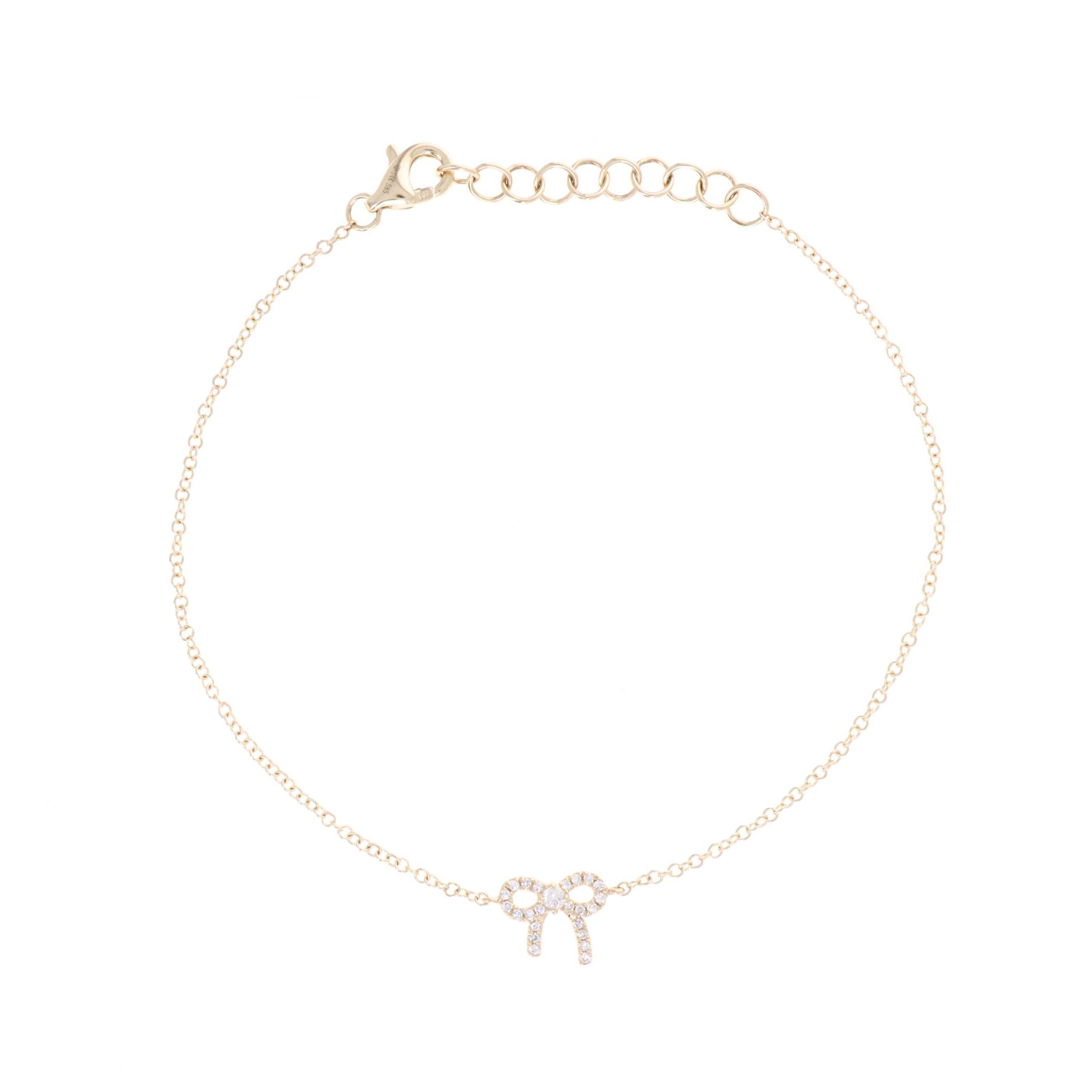 14K Yellow Gold 0.07 Carat Diamond Pave Bow Bracelet - Queen May