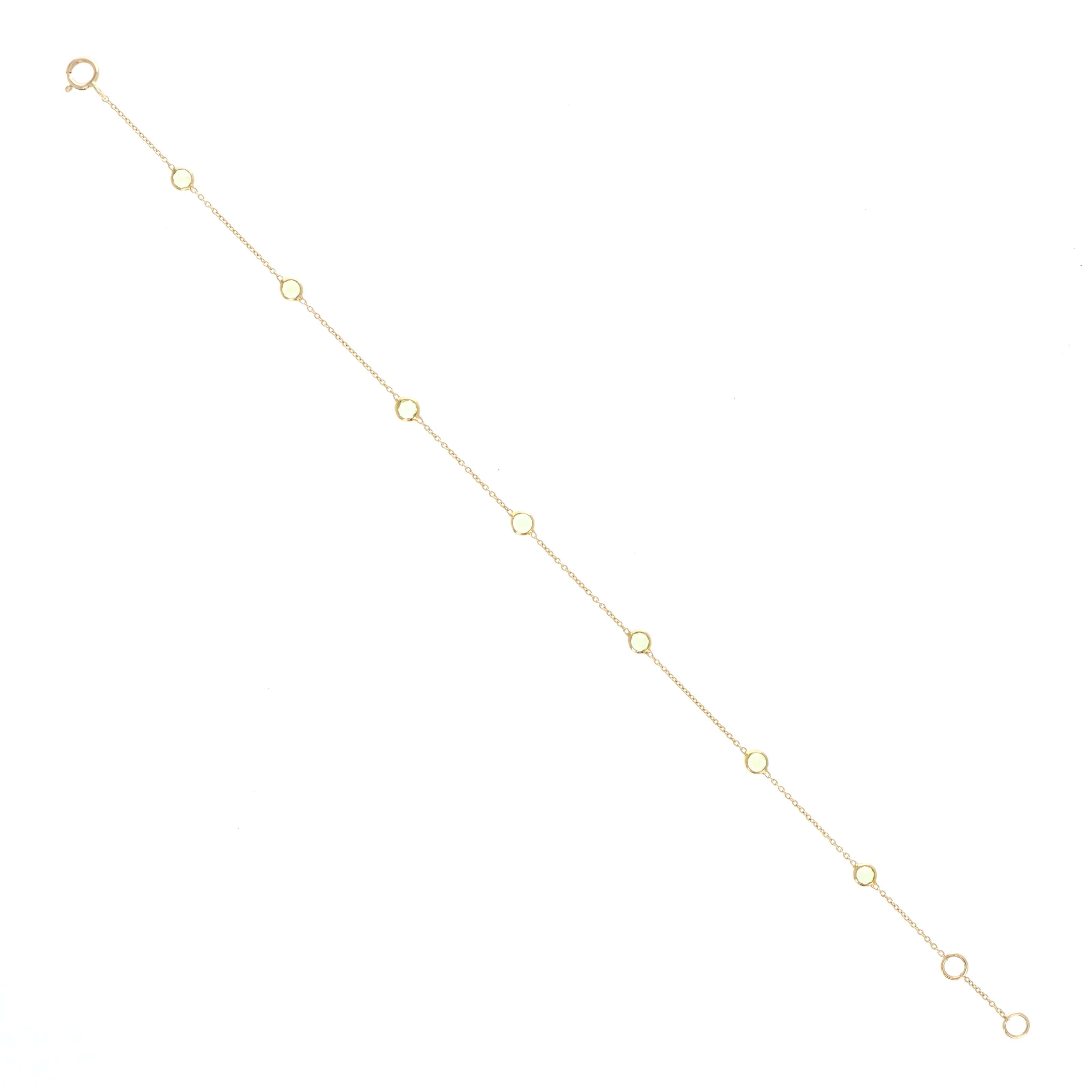 14K Yellow Gold 0.92 Carat Peridot Round Bezel Bracelet