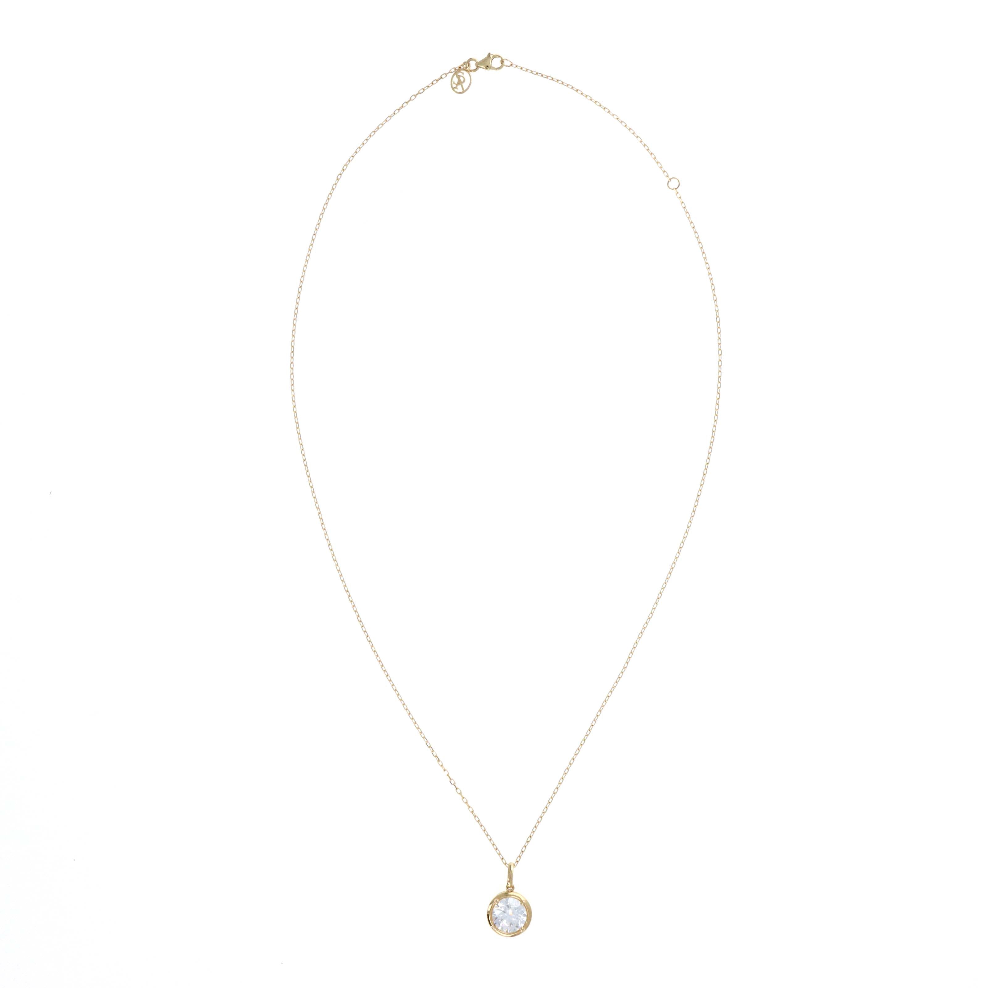 Lab Grown Solitaire Diamond Round Bezel Necklace Yellow Gold - Queen May