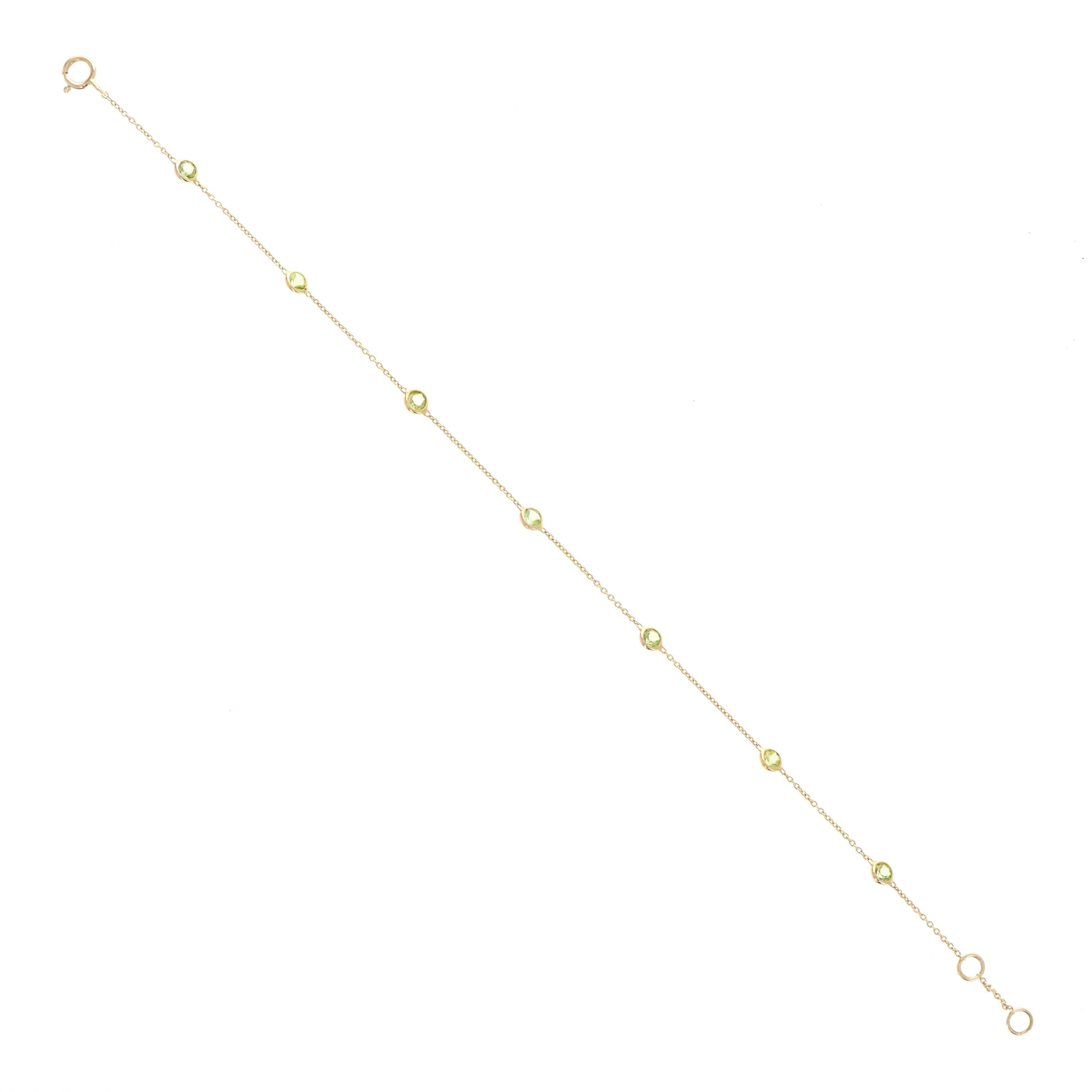 14K Yellow Gold 0.92 Carat Peridot Round Bezel Bracelet