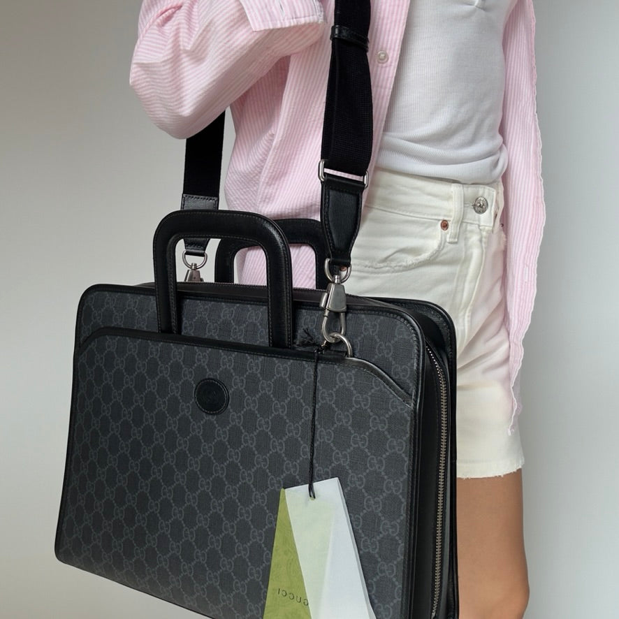 Gucci Interlocking G Patch Convertible Briefcase GG Coated Canvas - Queen May