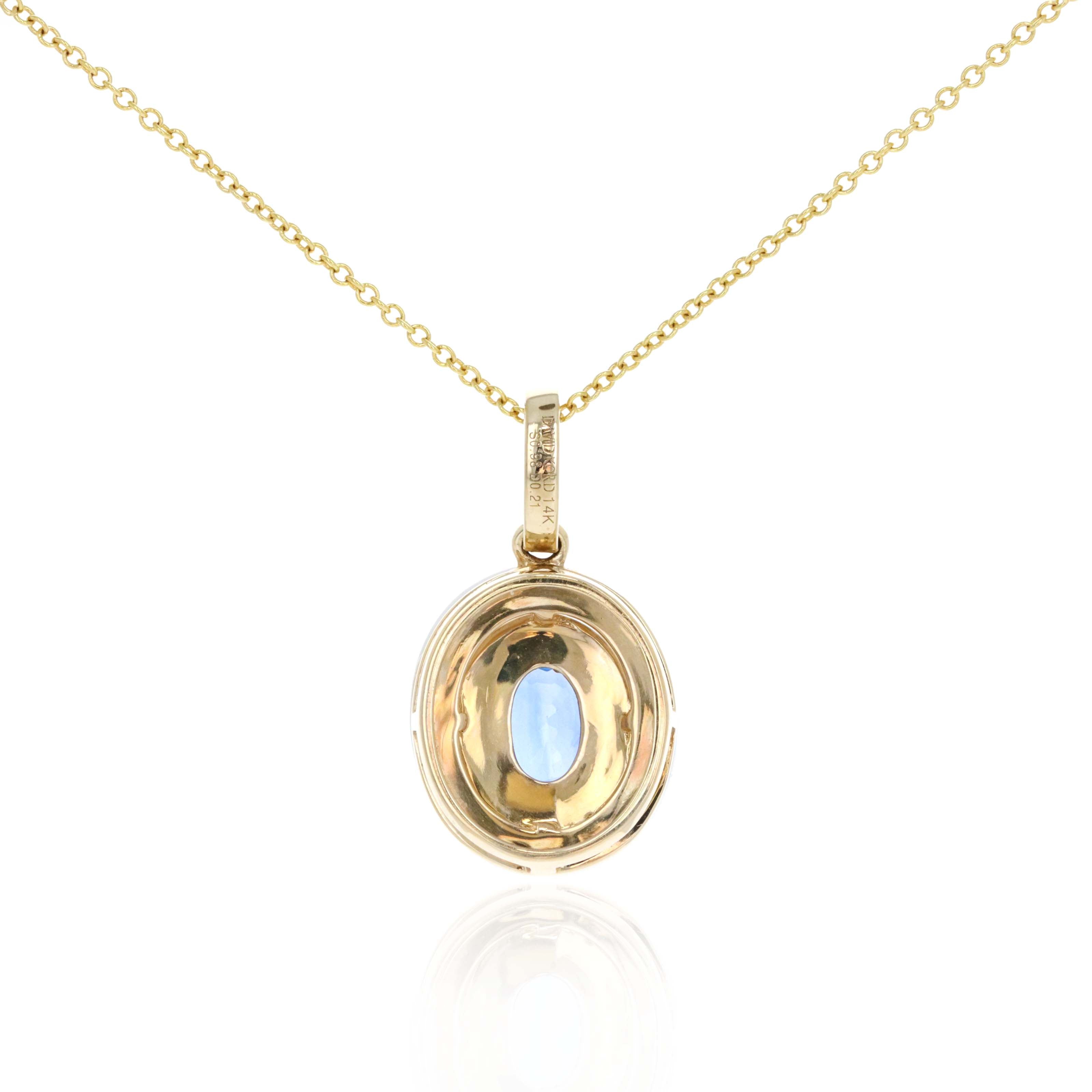 David Kord 14K Yellow Gold 0.98 Carat Oval Sapphire Porcelain Diamond Halo Pendant Necklace - Queen May
