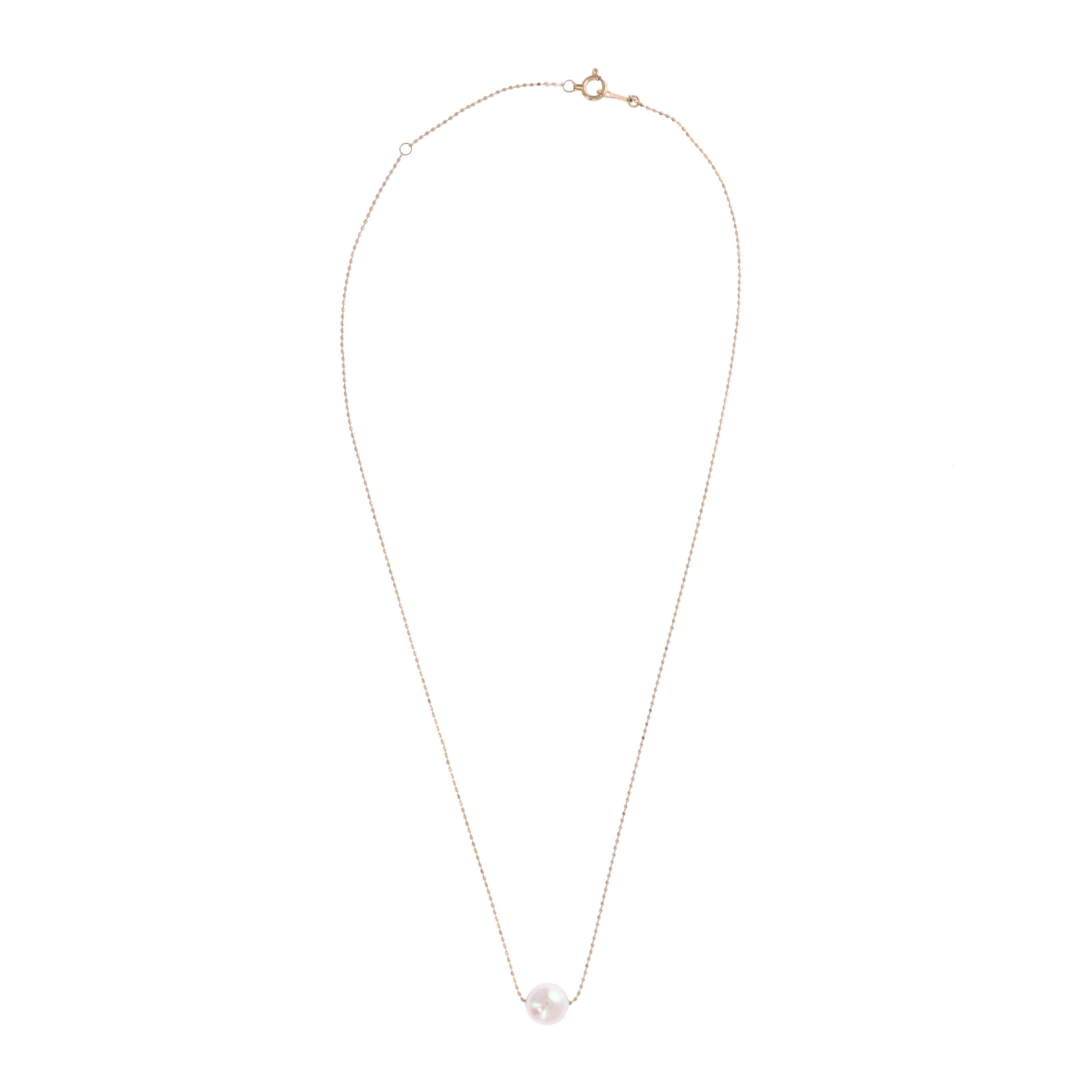 18K Rose Gold Floating Pearl Necklace - Queen May