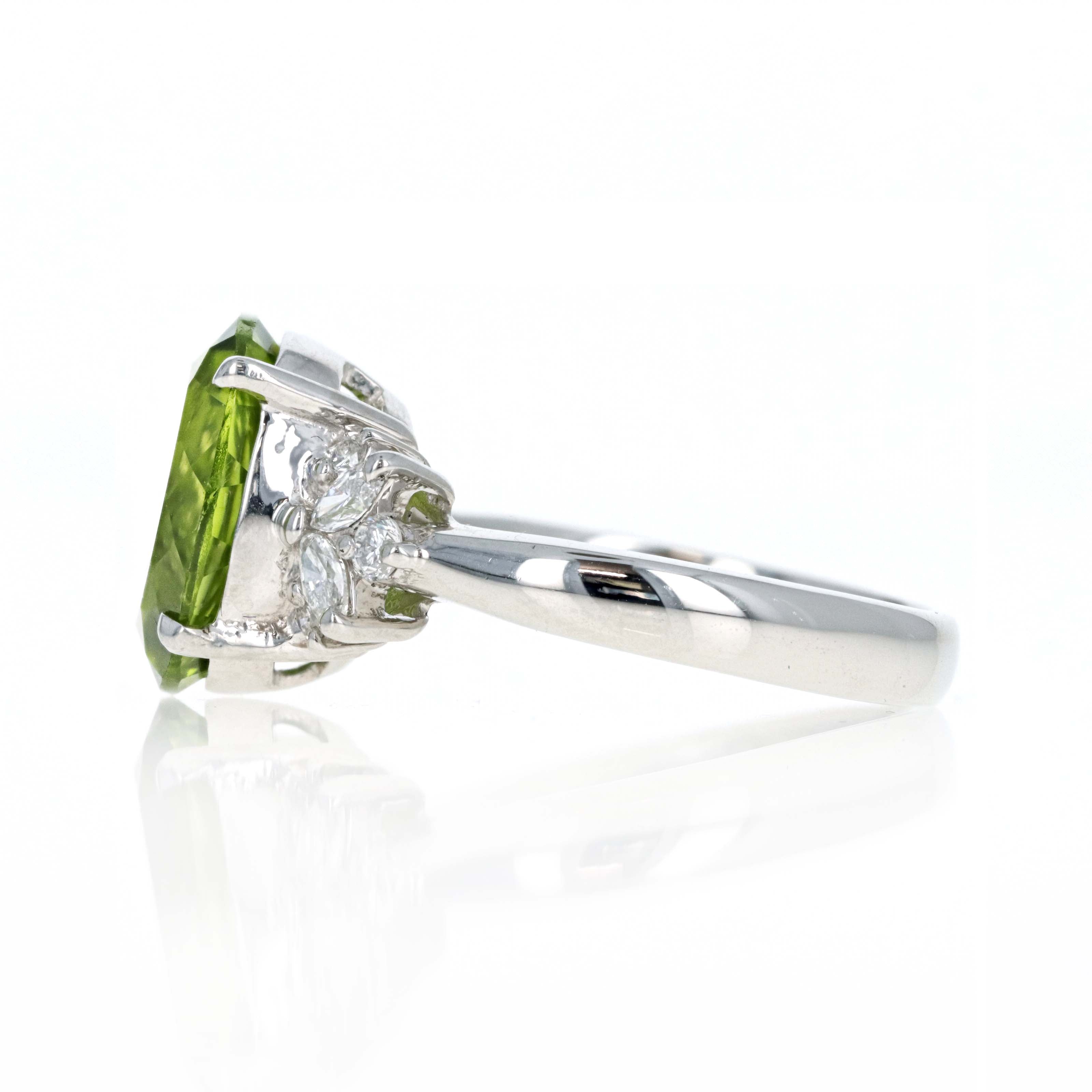 Platinum 6.45 Carat Oval Peridot Diamond Accented Ring - Queen May