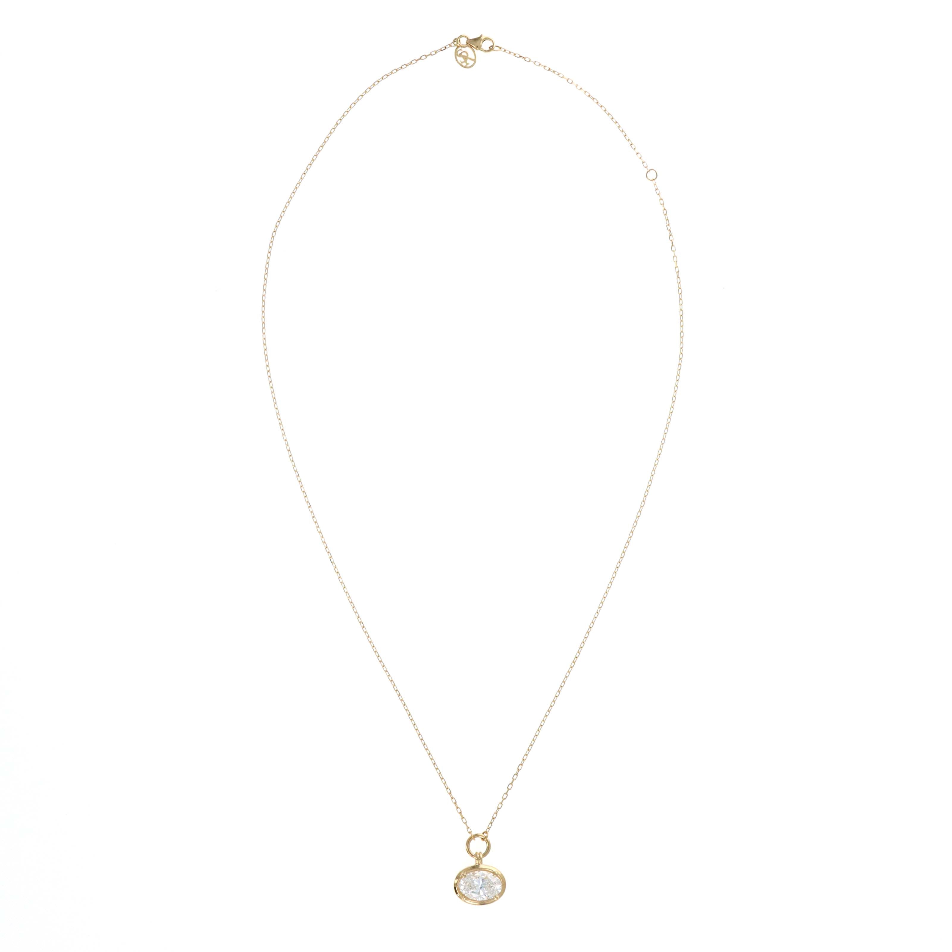 Lab Grown 2.01 Carat Diamond Oval Pendant Necklace 14K Yellow Gold - Queen May