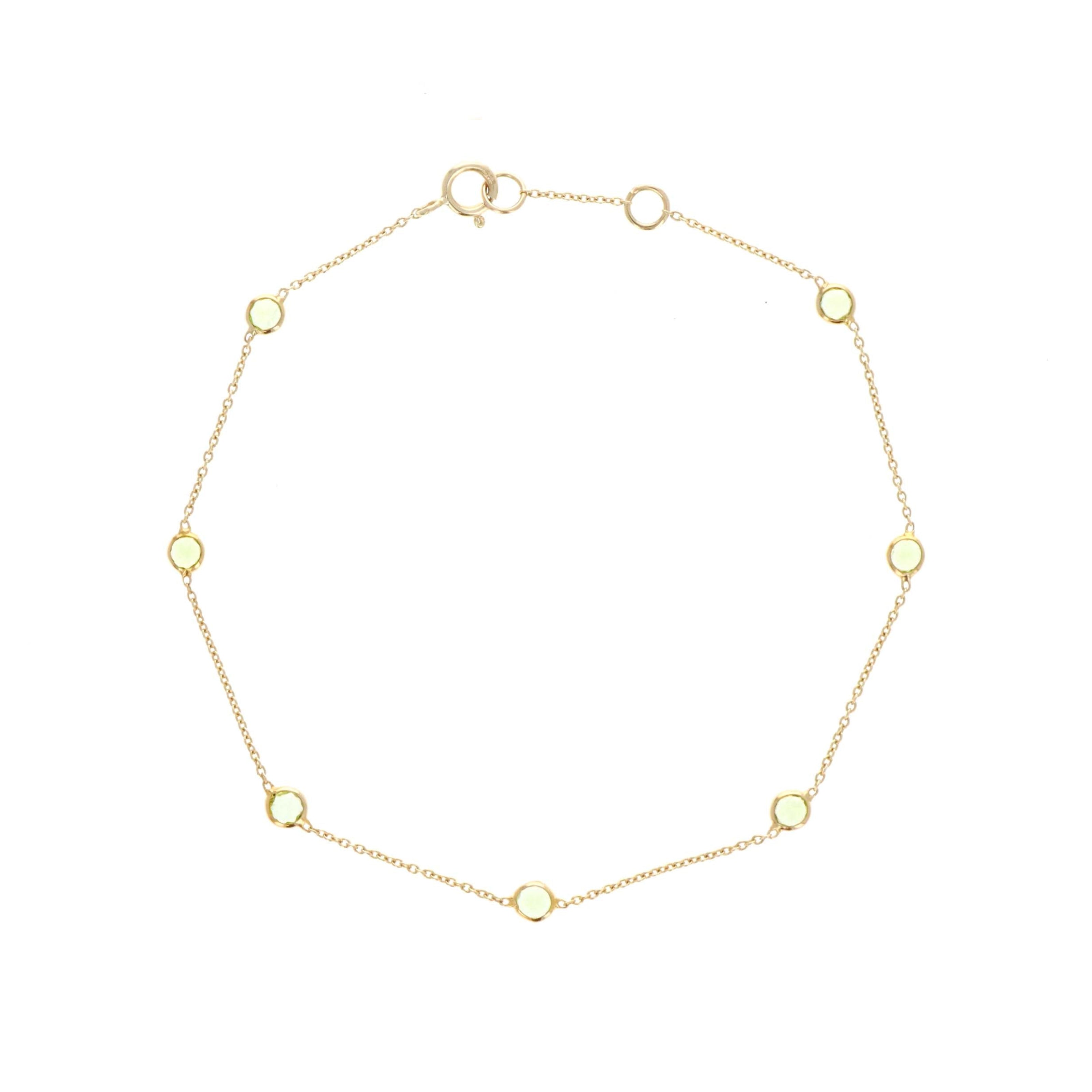14K Yellow Gold 0.92 Carat Peridot Round Bezel Bracelet