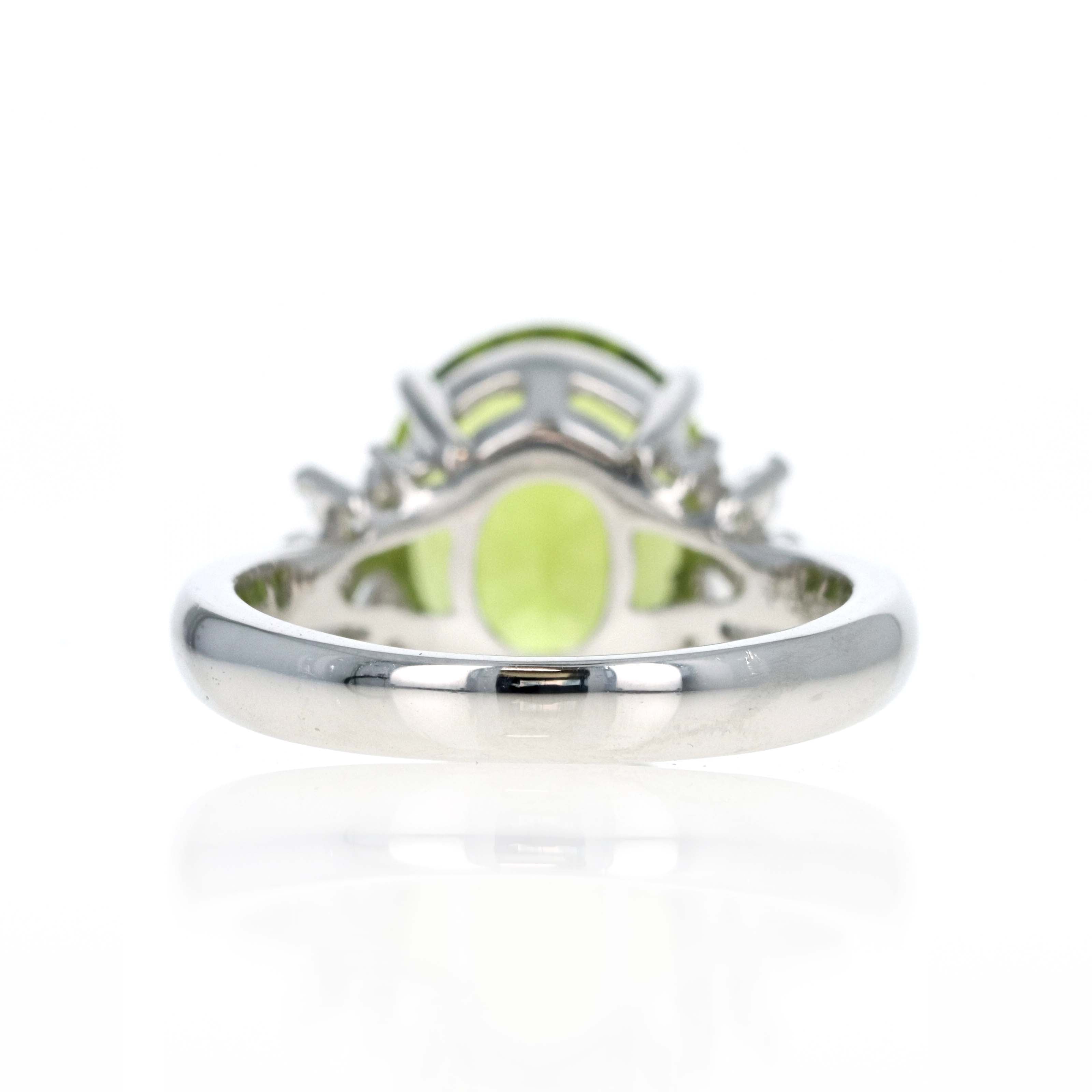 Platinum 6.45 Carat Oval Peridot Diamond Accented Ring - Queen May