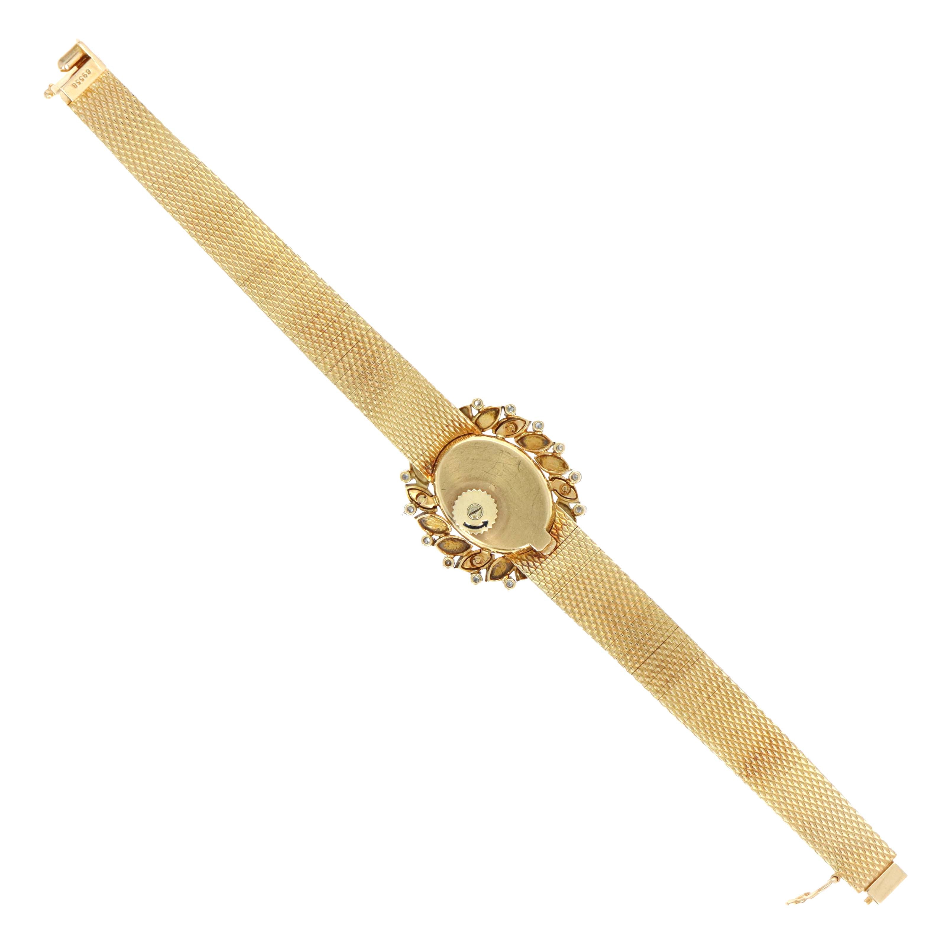 Vintage 18K Yellow Gold Kester Mechanical Movement Diamond & Blue Enamel Watch