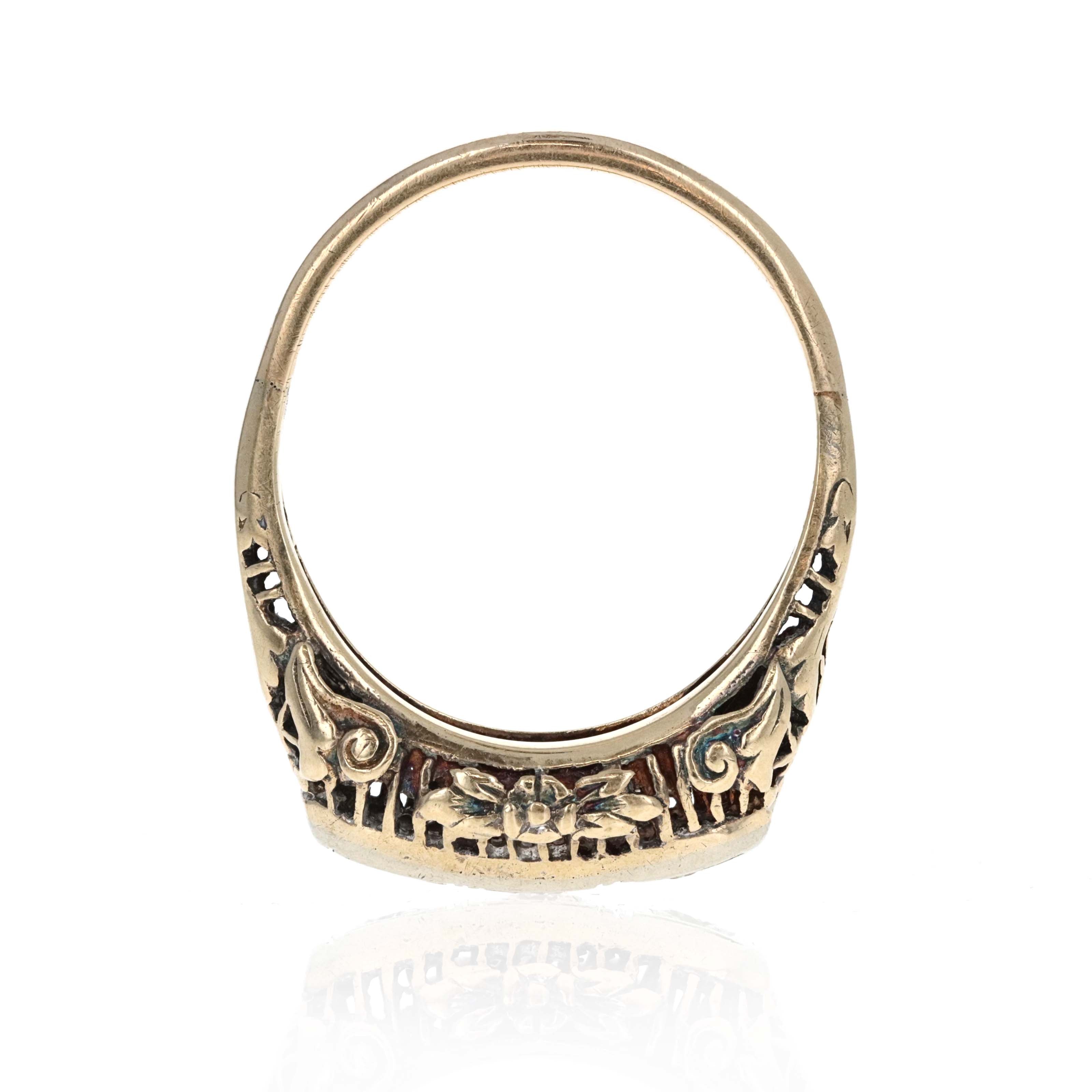 Art Deco 14K Yellow & White Gold 0.15 Carat Round Brilliant Diamond Ring