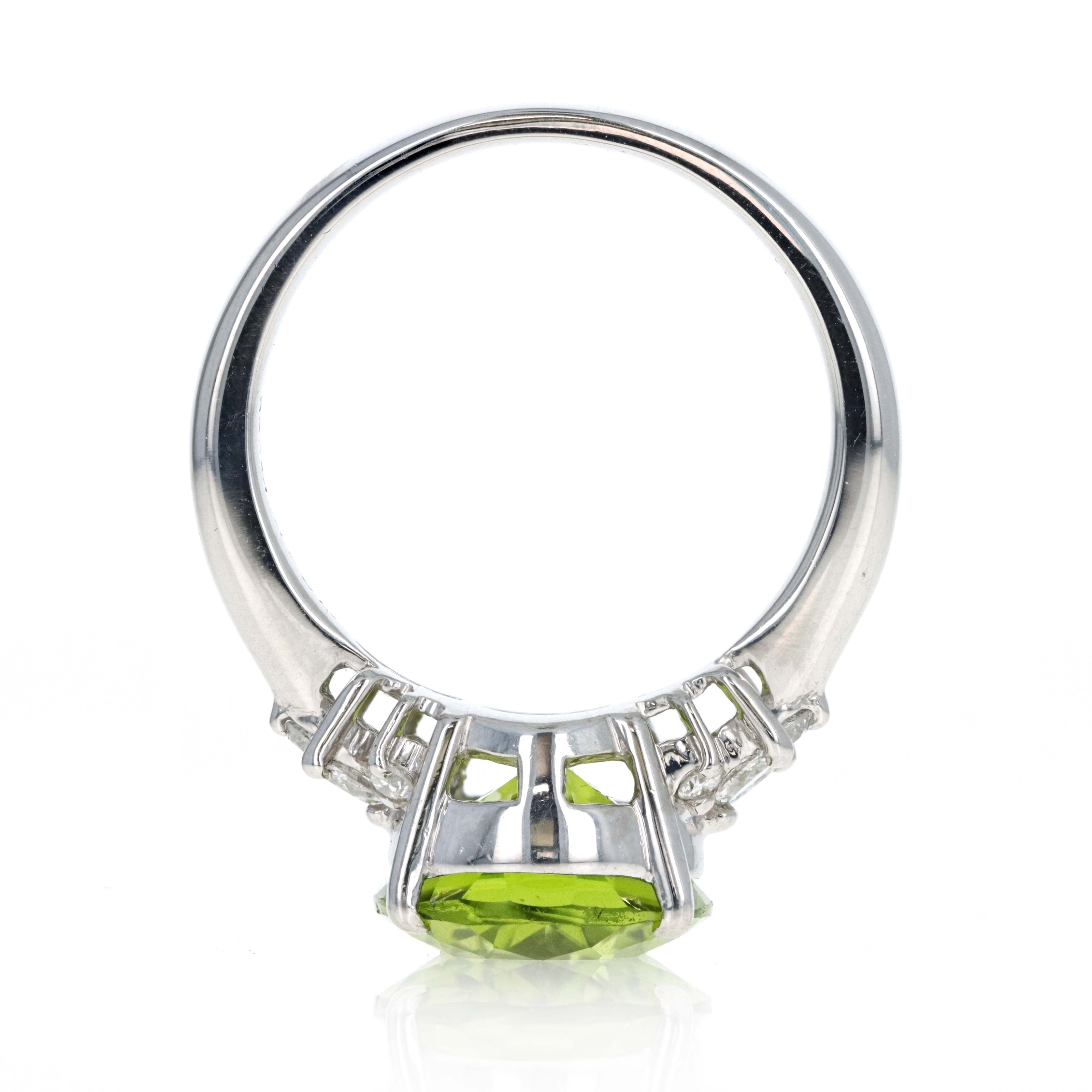Platinum 6.45 Carat Oval Peridot Diamond Accented Ring - Queen May