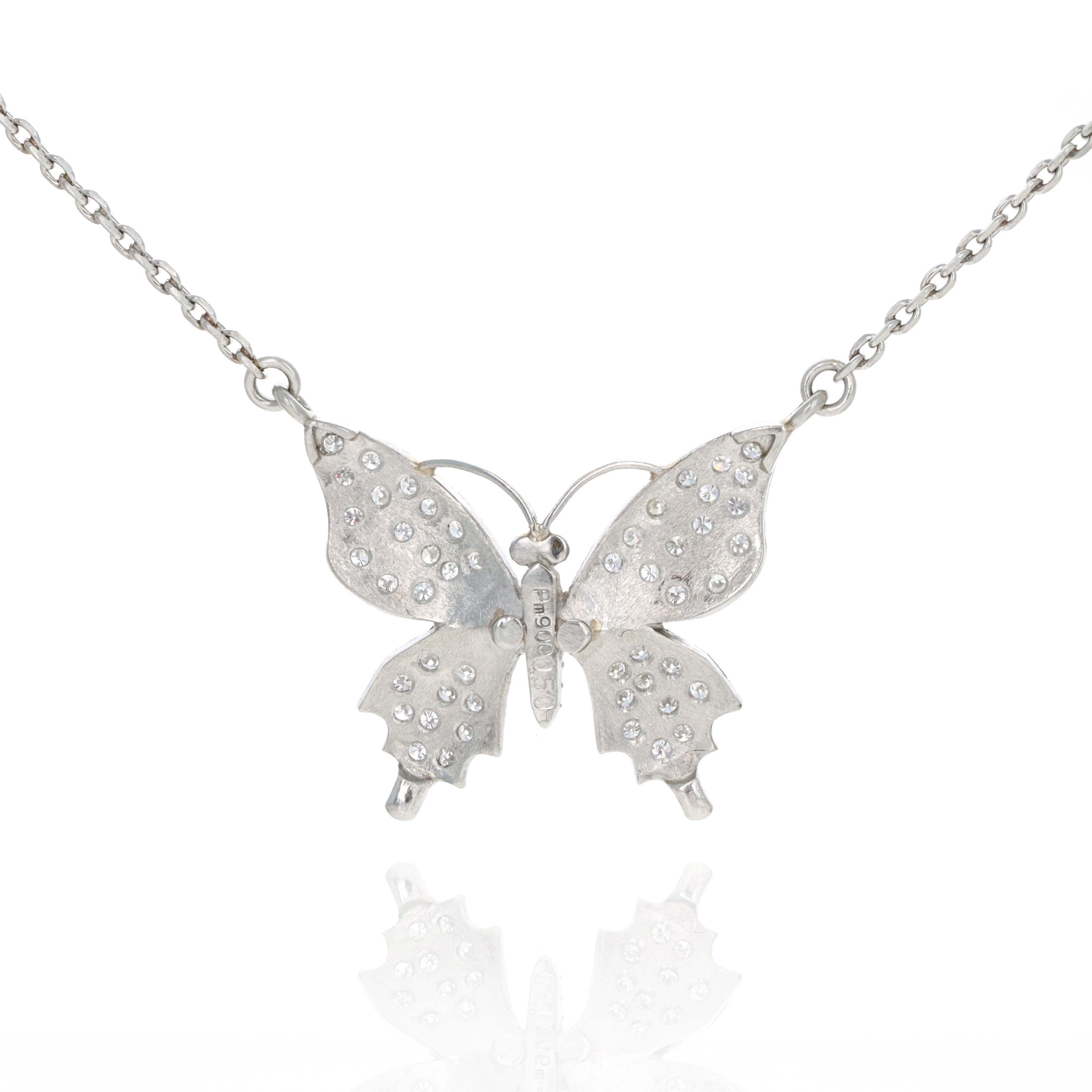 Platinum 0.50 Carat Diamond Pave Butterfly Pendant Necklace - Queen May