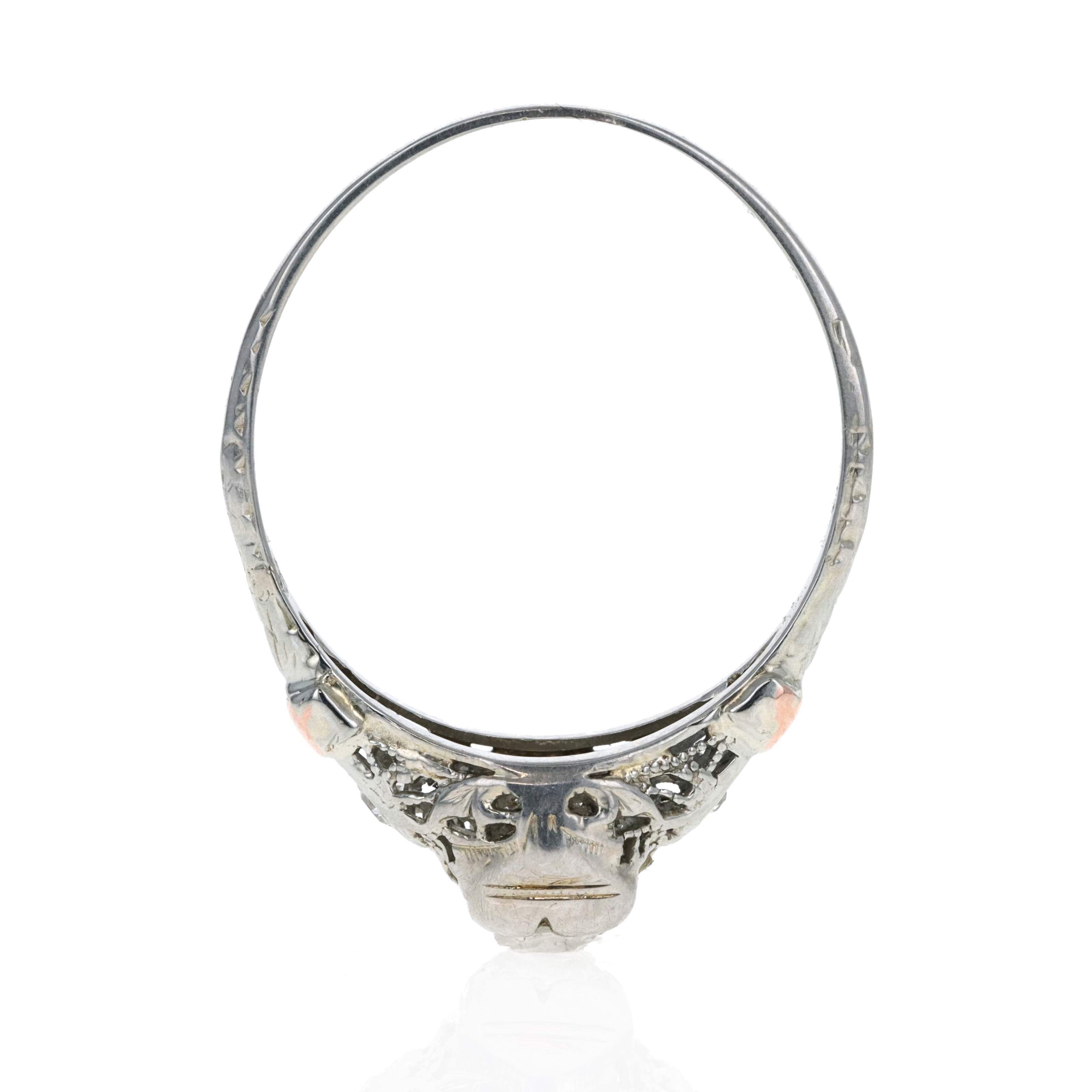 Art Deco 18K Gold 0.25 Carat Old European Diamond Filigree Engagement Ring - Queen May