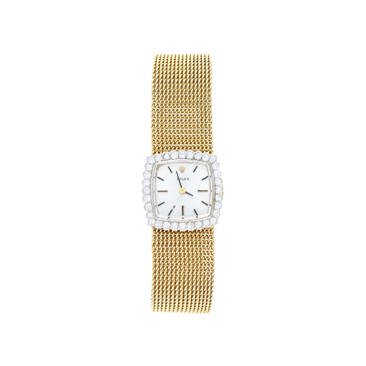 Vintage Rolex Ladies 14K Gold & Diamond Woven Watch With Mechanical Movement - Queen May
