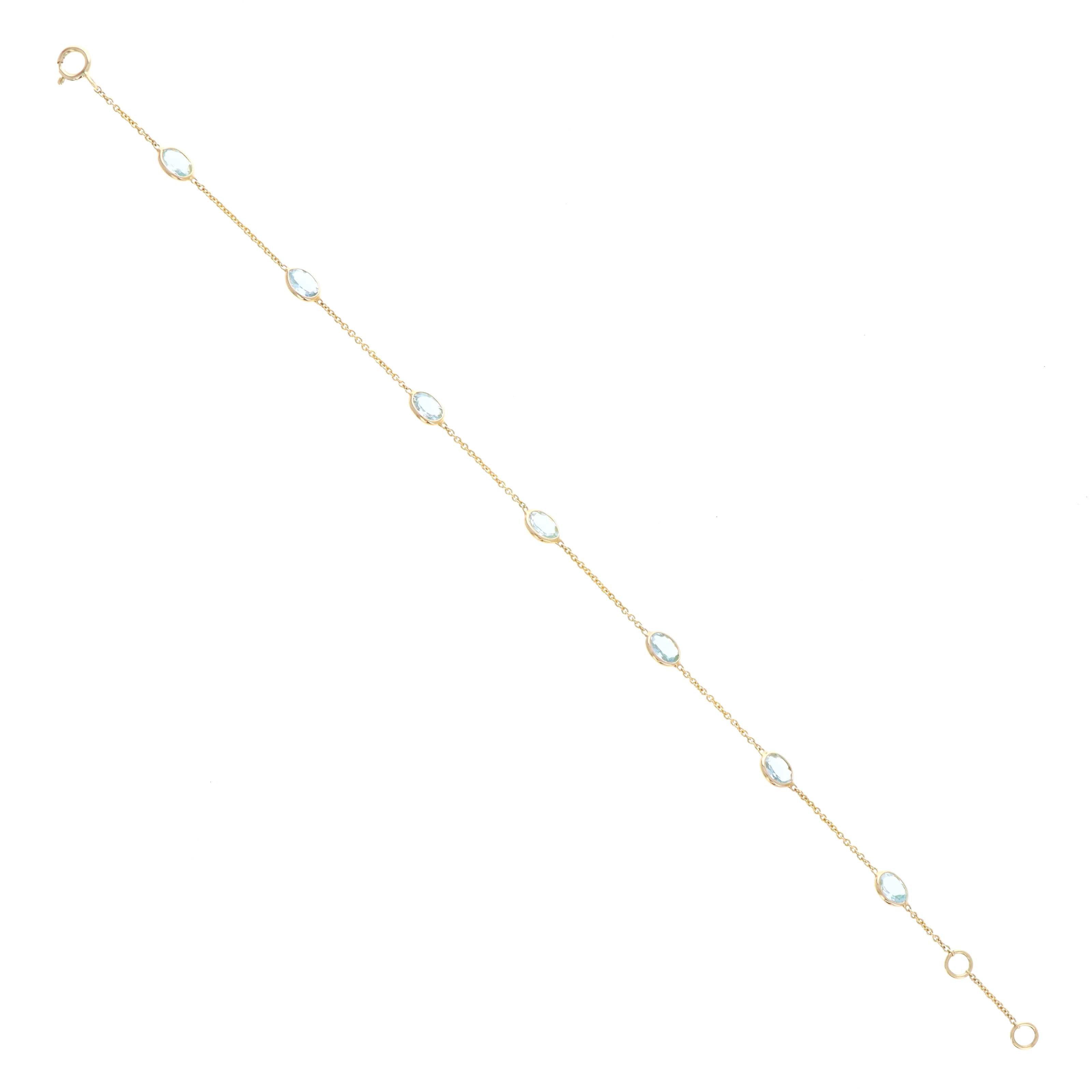14K Yellow Gold 1.83 Carat Aquamarine Oval Bezel Station Bracelet