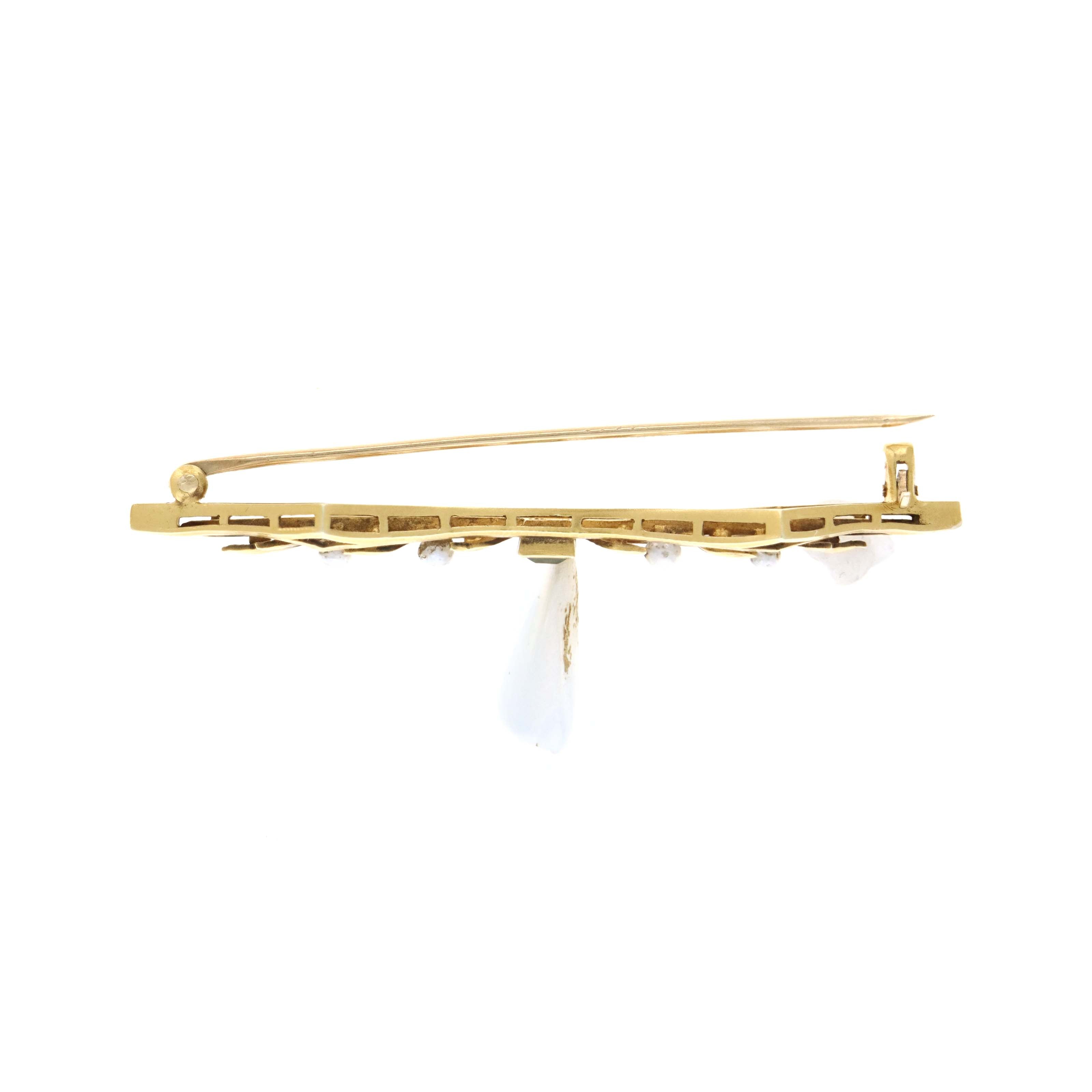 Victorian 14K Yellow Gold 0.35 Carat Peridot & Natural Pearl Brooch - Queen May