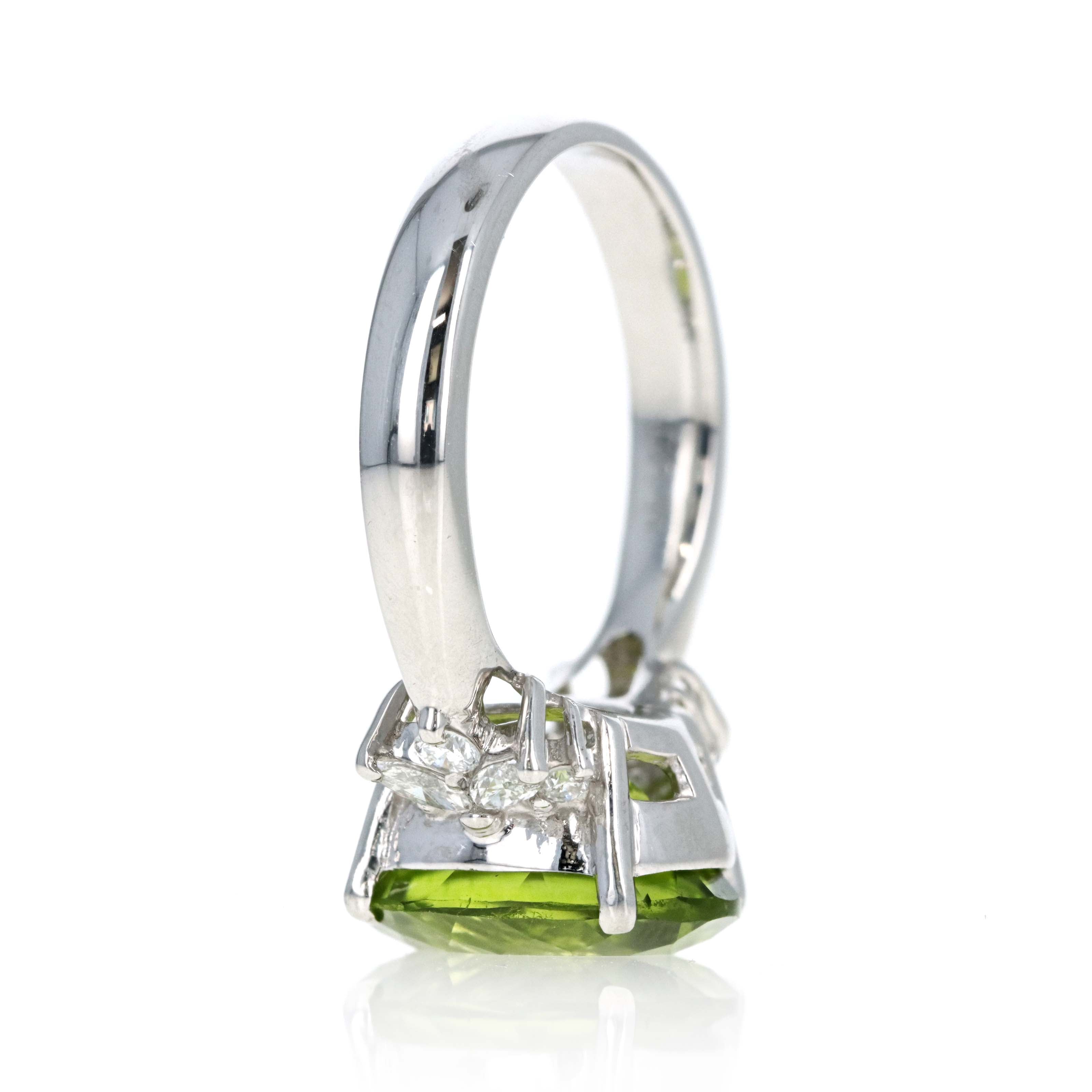 Platinum 6.45 Carat Oval Peridot Diamond Accented Ring - Queen May
