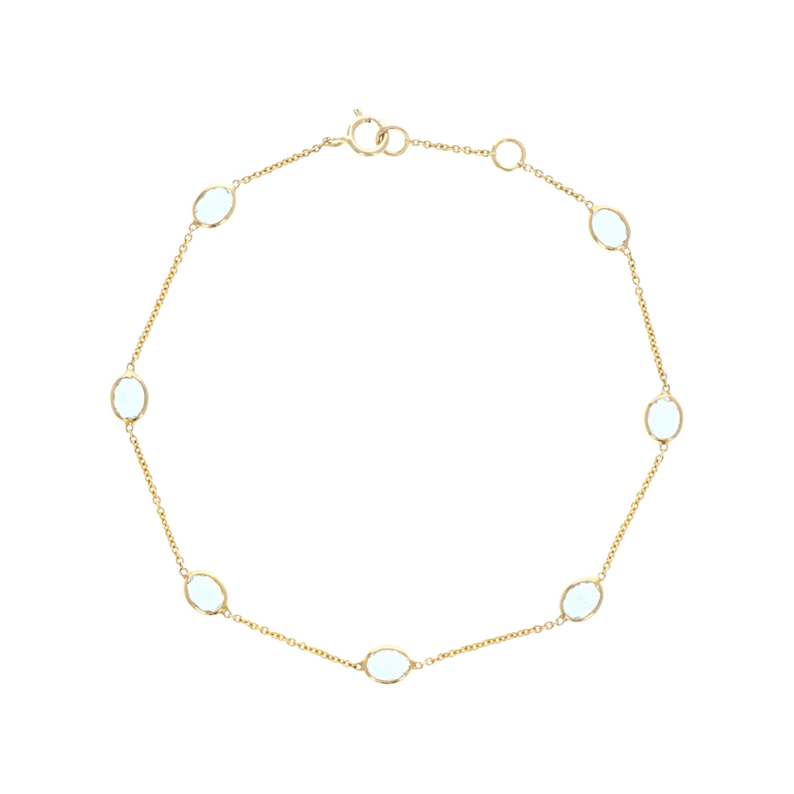 14K Yellow Gold 1.83 Carat Aquamarine Oval Bezel Station Bracelet