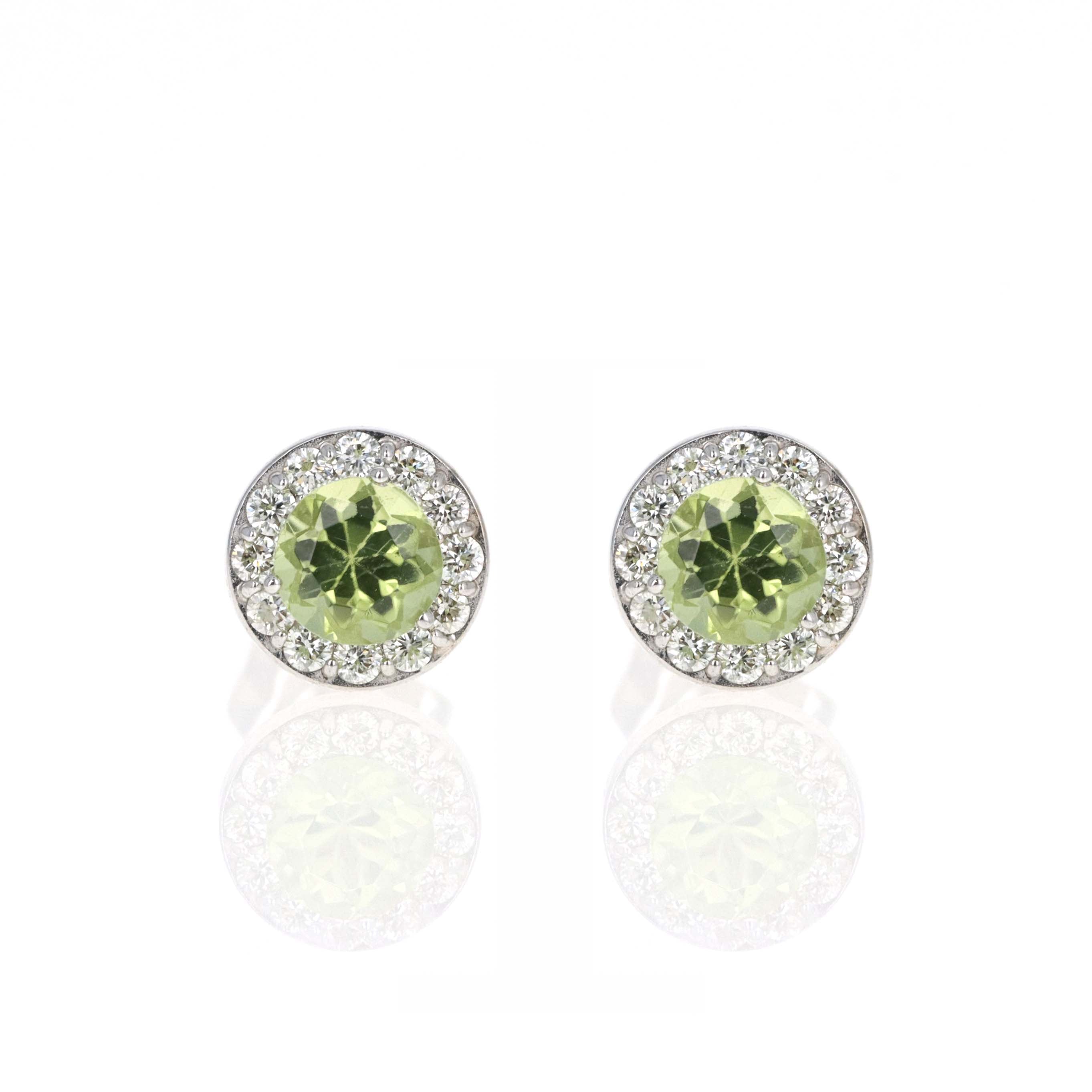 14K White Gold Diamond Halo Birth Stone Stud Earrings - Queen May