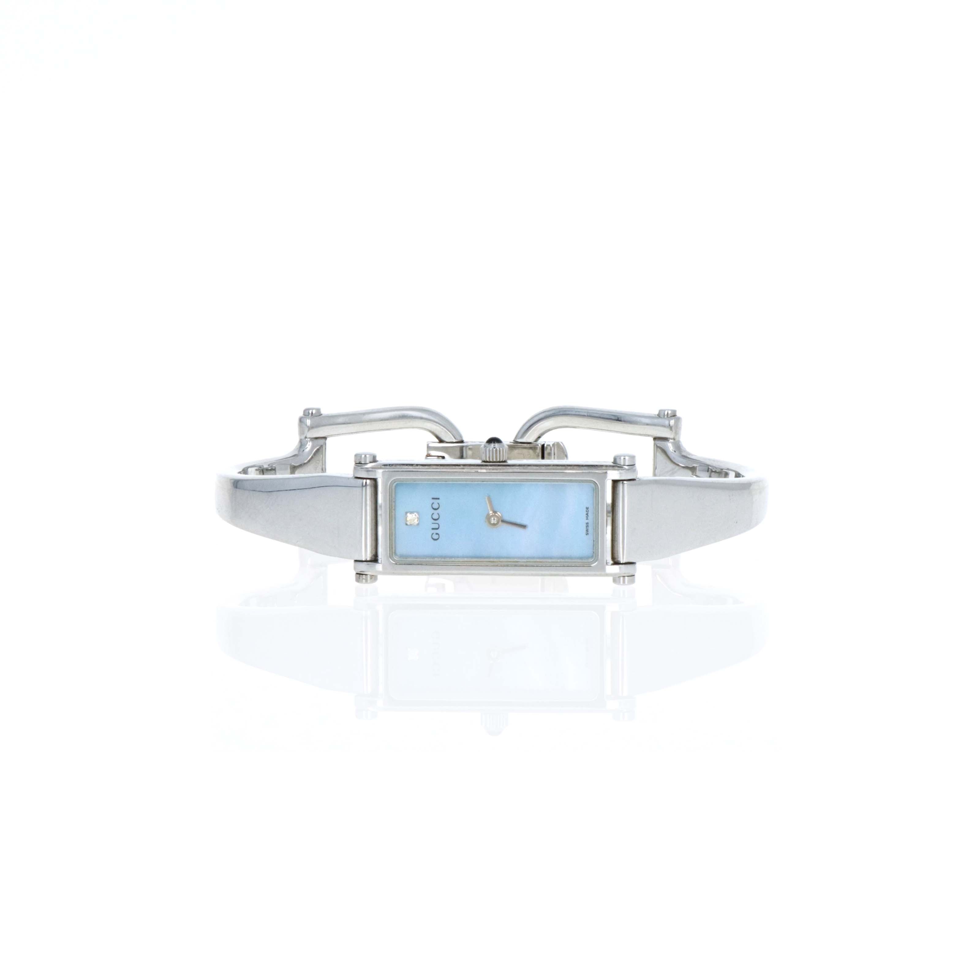 Gucci 1500L Mother of Pearl GG Dial Horsebit Bangle Watch - Queen May