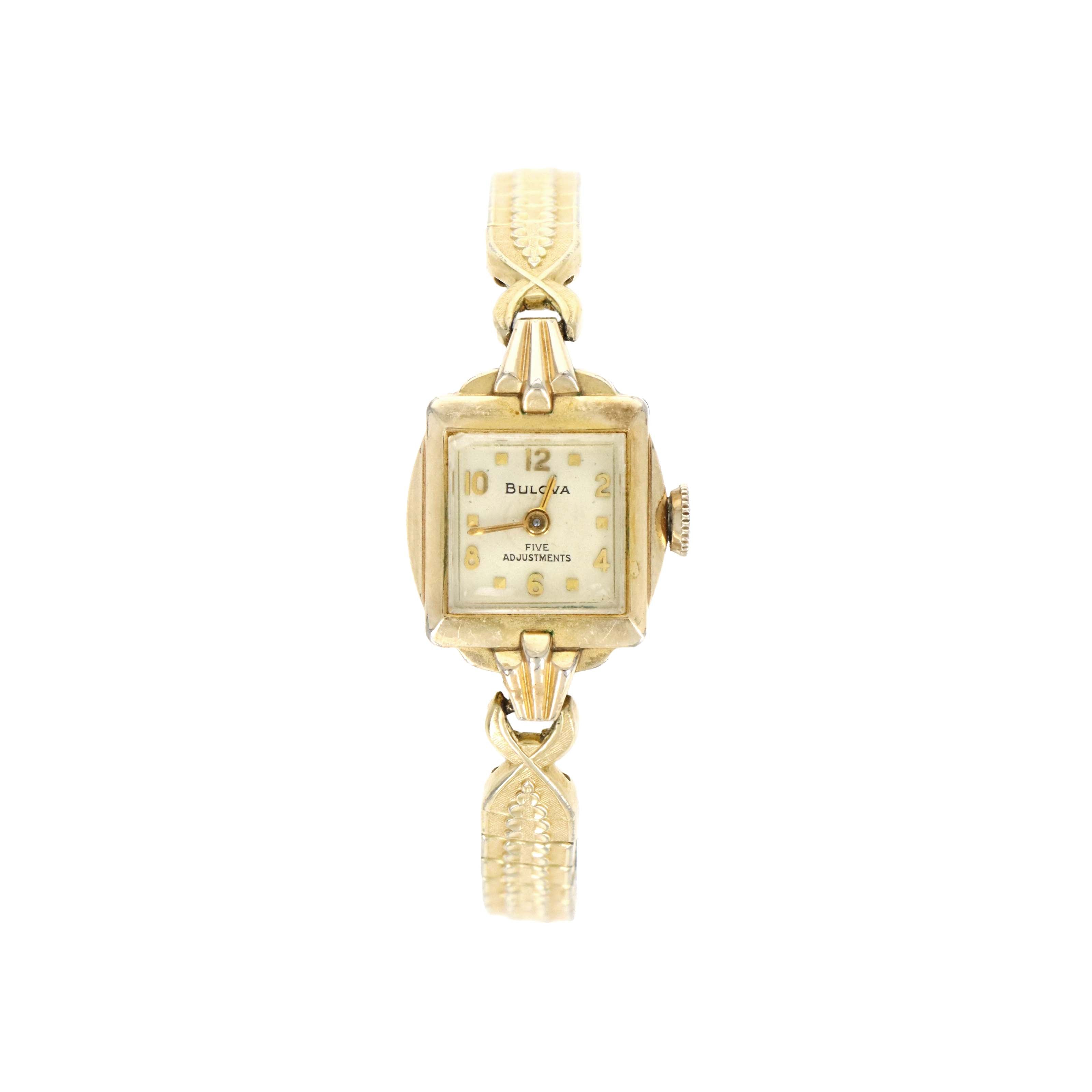 Vintage Ladies Bulova Watch 10K RGP Bezel Watch Five Adjustments Mechanical - Queen May